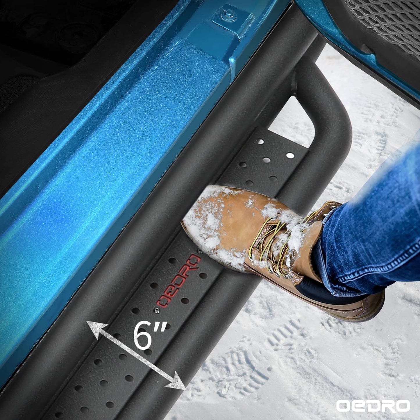 OEDRO All-Steel Build Running Boards Compatible with 2018-2025 Jeep Wrangler JL 4 Door, Bolt-on Side Steps with Leaf Shaped Design, Black Powder Coated Nerf Bar