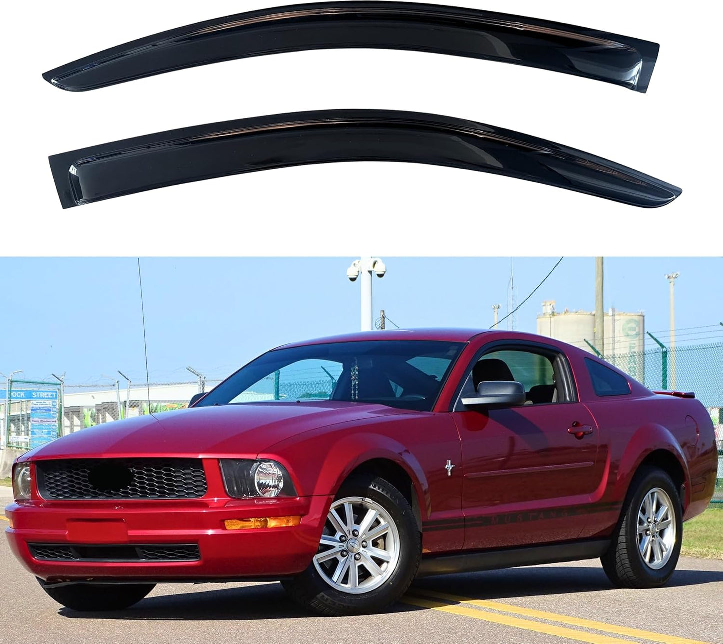 KPY Window Visors Compatible with Ford Mustang 2005-2009, 2PC Rain Guard Side Vent Deflectors Tape-On Style, 2005 2006 2007 2008 2009