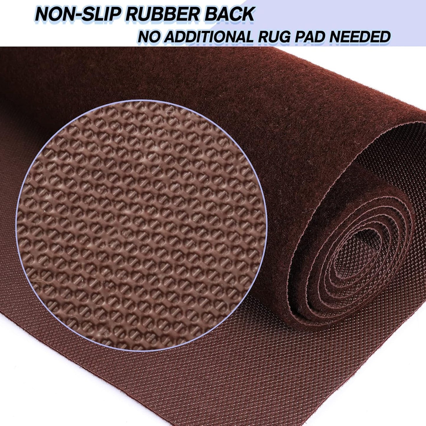 Custom Size Backed Non-Slip Area Rugs Runner, Easy Clean, Waterproof Runner Rugs for Hallway Entryway, Kitchen, Laundry, 2FT x 46FT, Brown