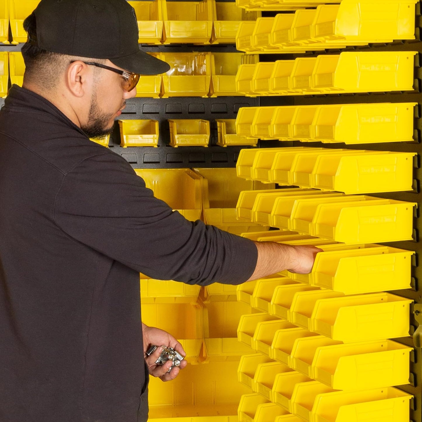 Jamco Tool Storage Cabinets with Bin Mounts, Model DE, Includes 230 Bins, 60-Inch W x 24-Inch D x 78-Inch H, Yellow Bins