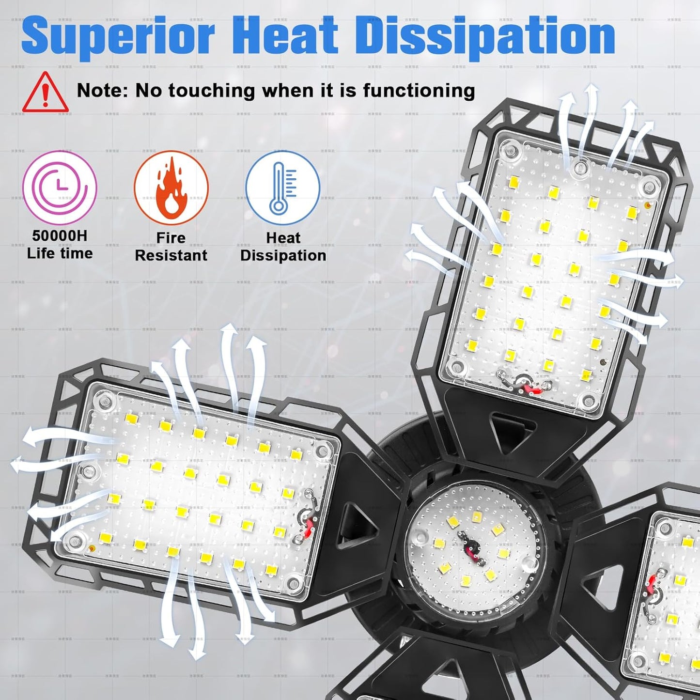 LED Garage Lights 4 Pack -120W, 12000LM 6500K Led Shop Light with 4+1 Deformable Panels, Basement Barn Light Garage Ceiling Lights, E26/E27 for Garage, Warehouse, Shop