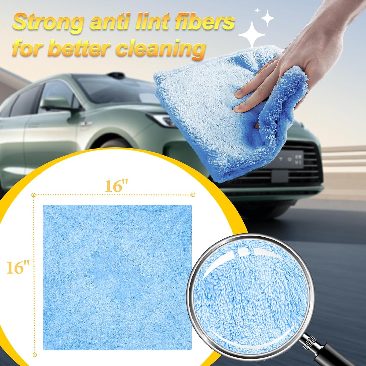 Micro Fiber Cloth，Coral Fleece Towels for Car，SUV，RV，Motorcycle，Boat，Absorbent, Lint-Free, Extra Soft,Reusable and Durable,Interior Microfiber Rags 16in x 16in-Blue 6 Packs