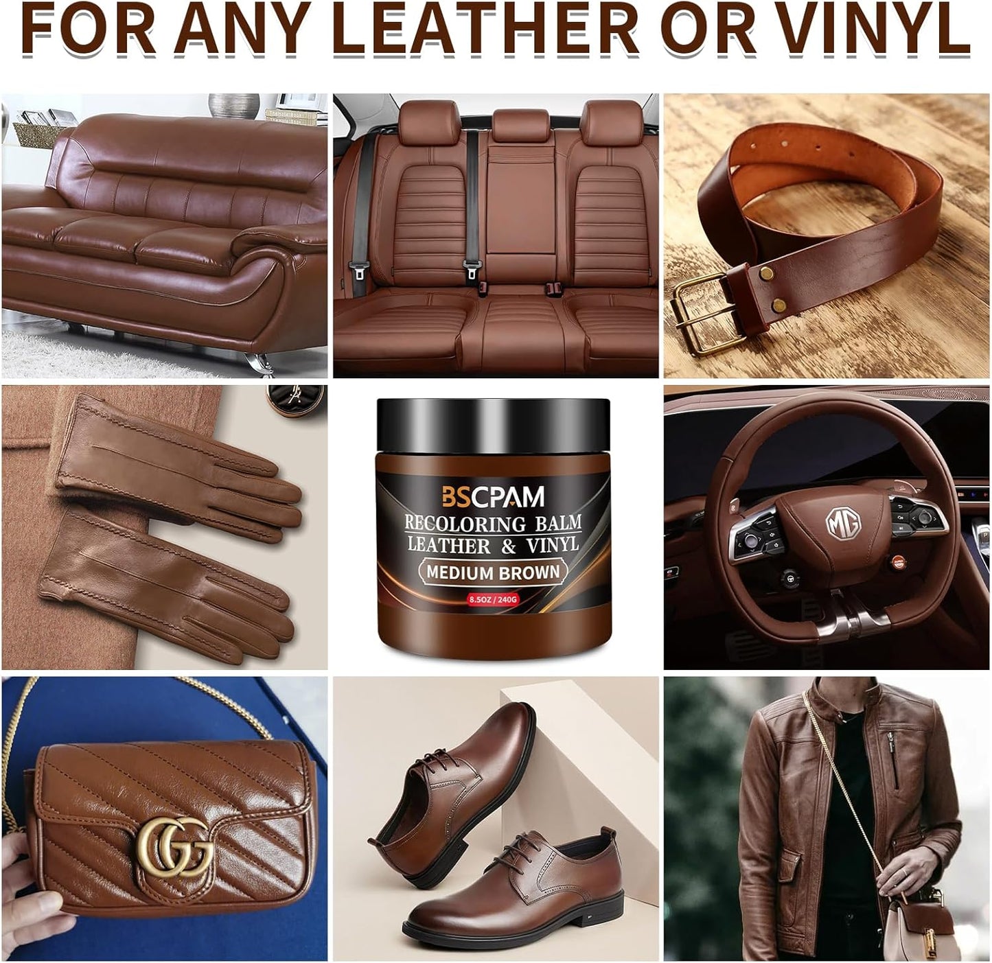 Medium Brown Leather Recoloring Balm,Leather Couch Scratch/Stain Remover,Leather Repair kit for Vinyl Furniture and Car Interior,Leather Dye Paint for Scratched and Faded Leather Couches