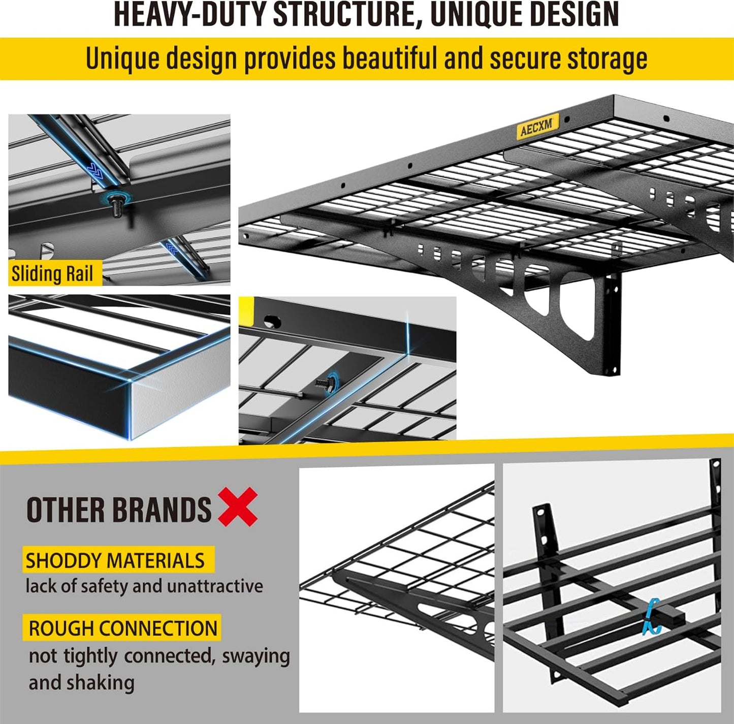 2x3ft 2Pack Wire Shelving Unit Heavy Duty Garage Storage Shelves Wall Mounted Black 560lbs Load Capacity（24-inch-by-36-inch）