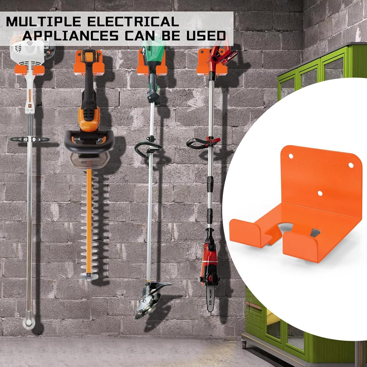 Weedeater Hanger, 3 Pack Weed Eater Hanger for Garage Wall-mounted Organizer Trimmer Rack Storage for Grass Trimmer, Hedge Trimmer, Garage Wall, Garden Tools, Black, Orange
