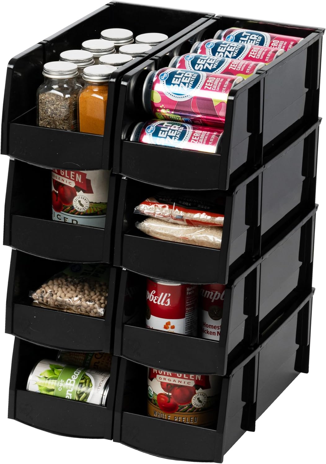 IRIS USA Plastic Shelf Bins Stackable Open Front Storage Bins Plastic Hanging Organizer Bin Caddy Basket for Hardware Crafts, Small Parts, Nuts and Bolts, Tool Storage - Large Black 8 Pack