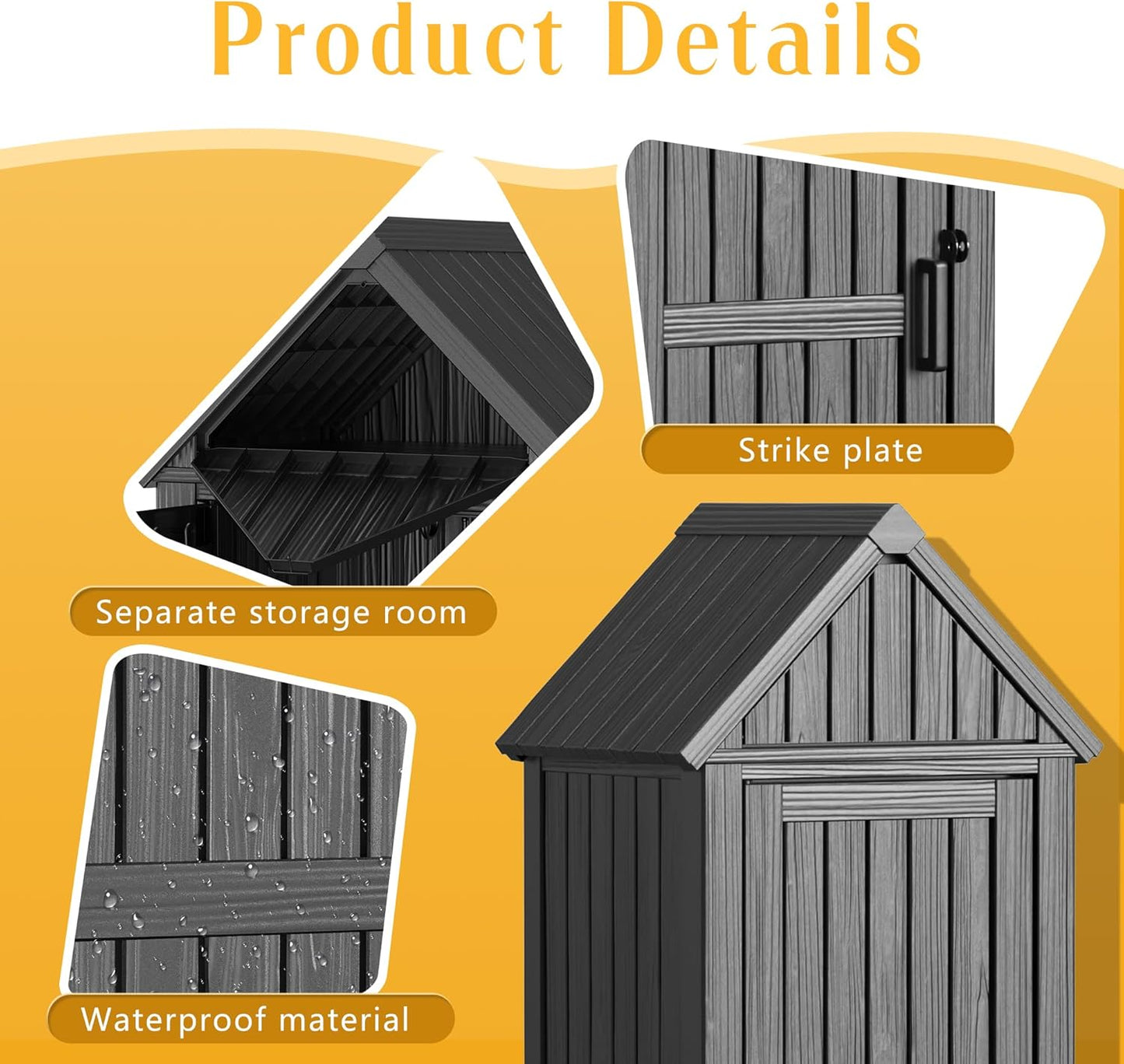 Storage Shed Outdoor Lockable,Waterproof Resin Garden Tool Shed, Heavy-Duty Weather-Resistant Cabinet for Patio, Backyard, or Garage (Black)