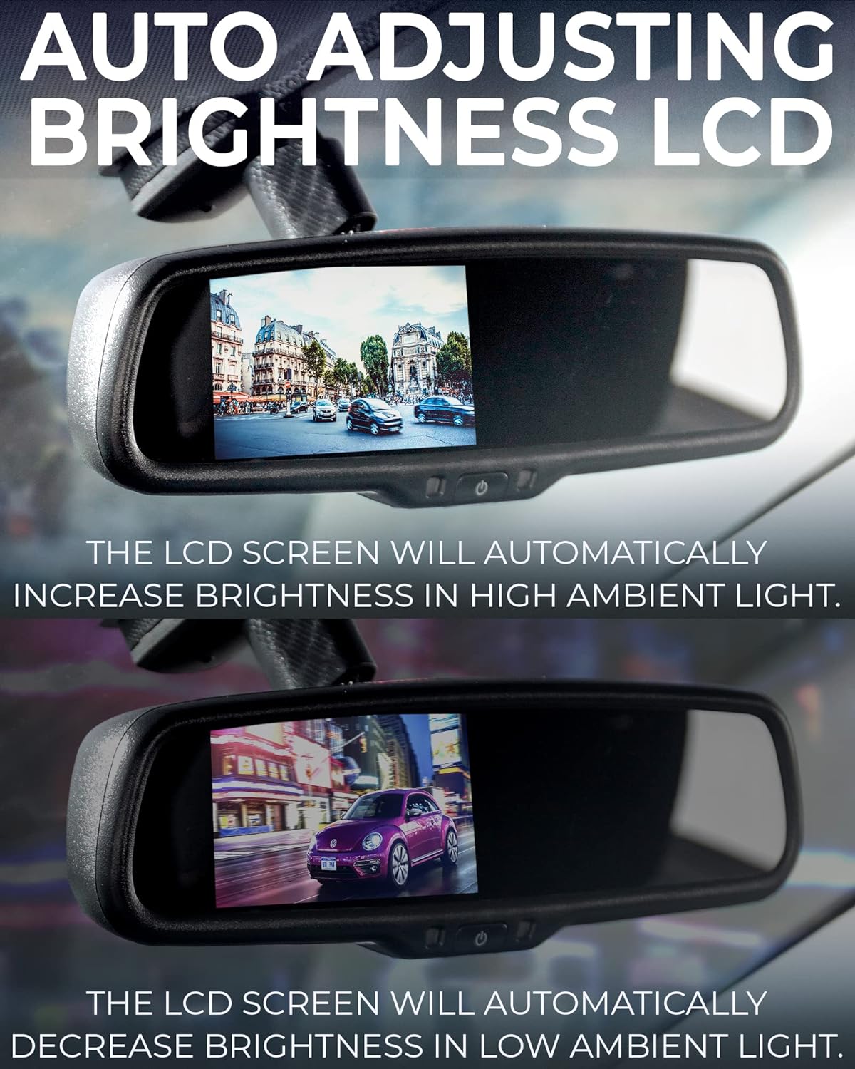 Master Tailgaters 10.5" OEM Rear View Mirror with 4.3" LCD Screen + Dynamic Parking Lines | Rearview Universal Fit Mount | Auto Adjusting Brightness LCD | Anti Glare | Full Original Mirror Replacement