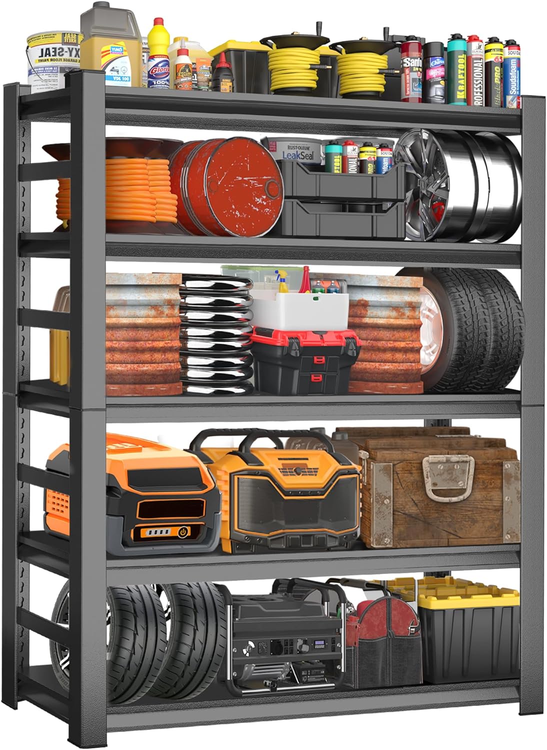 72''H Garage Shelving Heavy Duty Shelving Units, 4000LBS Ultra-Large Capacity Adjustable 5 Tier Metal Storage Shelves for Kitchen, Warehouse and Basement, 47.2''Wx23.6''Dx72''H, Black