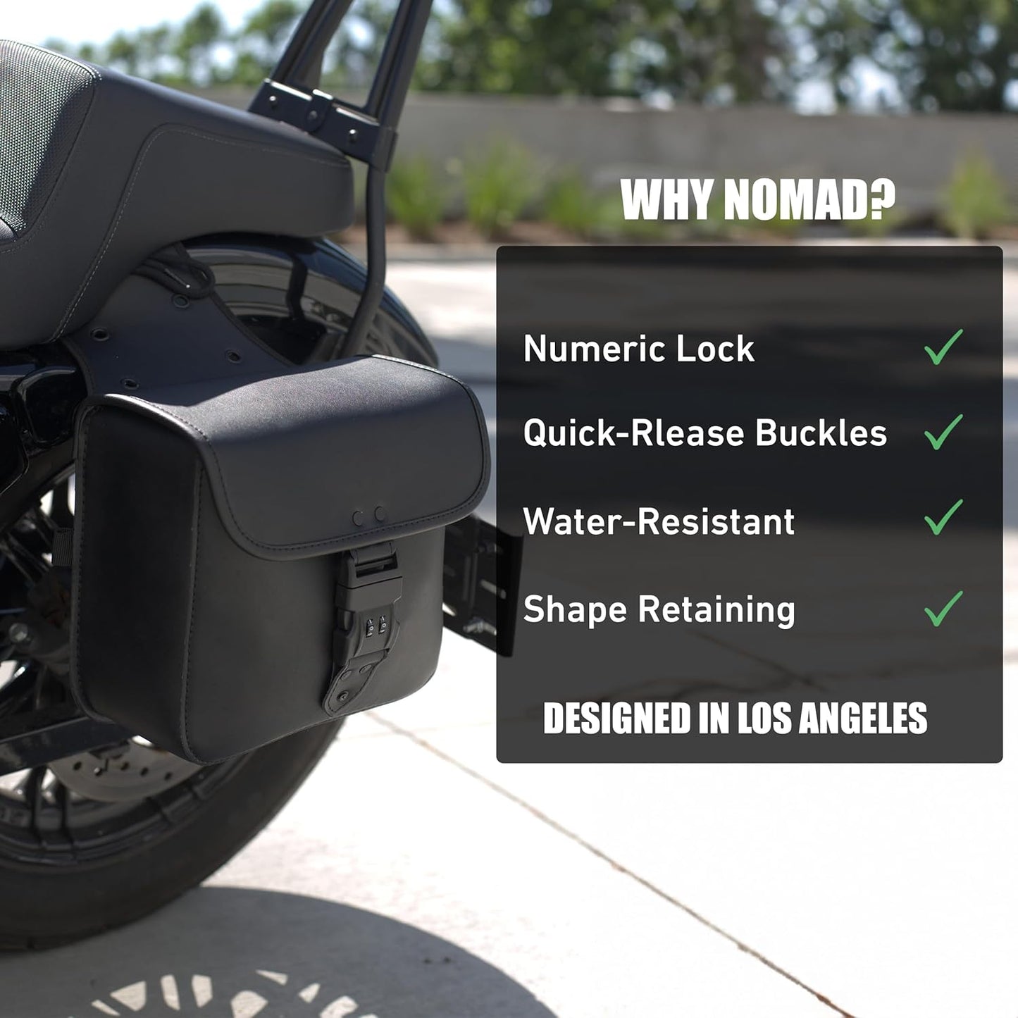 Nomad Leather Motorcycle Saddlebags Quick-Easy Universal Fit Throw Over Saddle Bags Cruiser Biker Side Bags (Black)