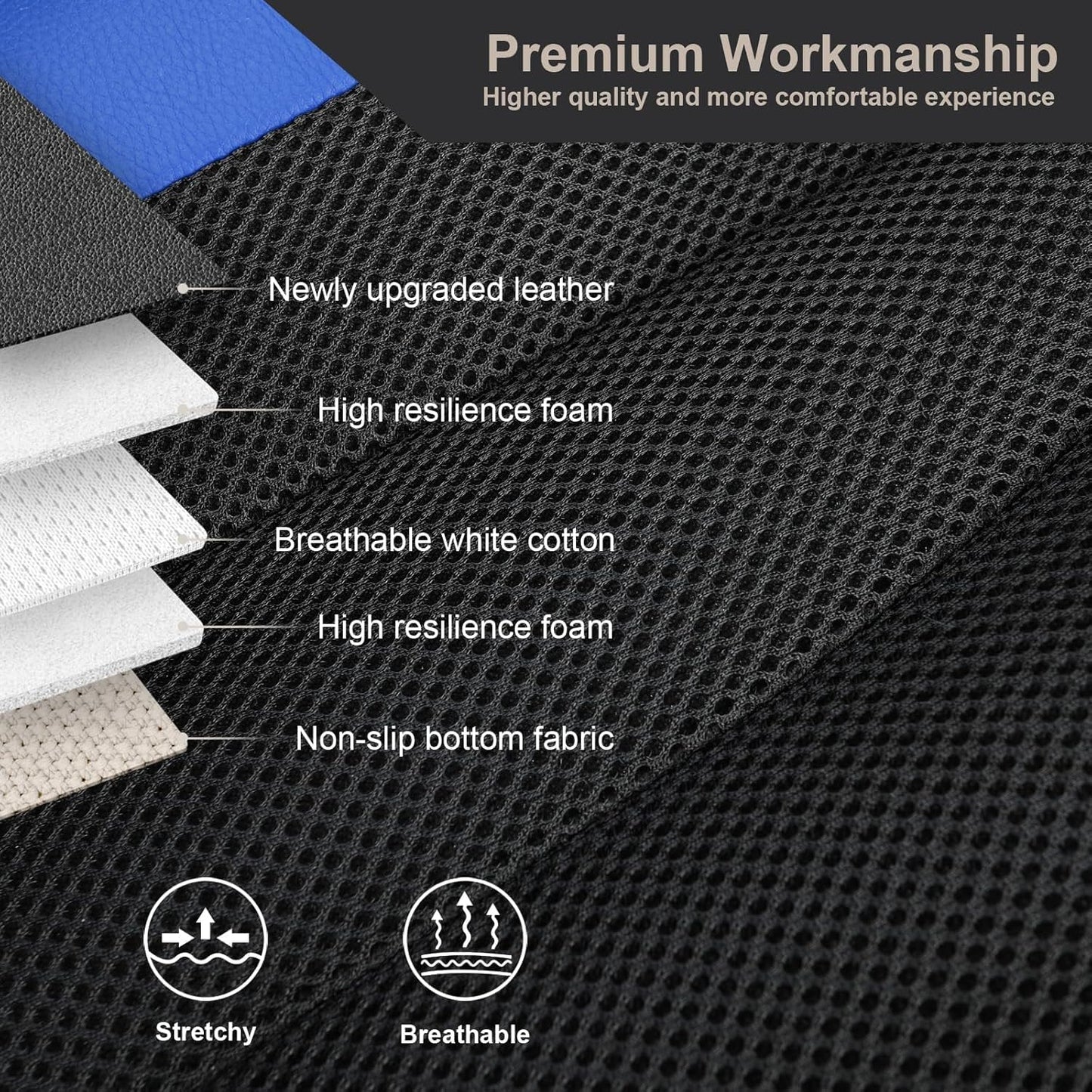 GIANT PANDA Fit Chevy Equinox Trax Malibu Blazer Trailblazer Traverse Tahoe Front Car Seat Cover, 3D Air Mesh Breathable Seat Protector, Blue（2-Pack