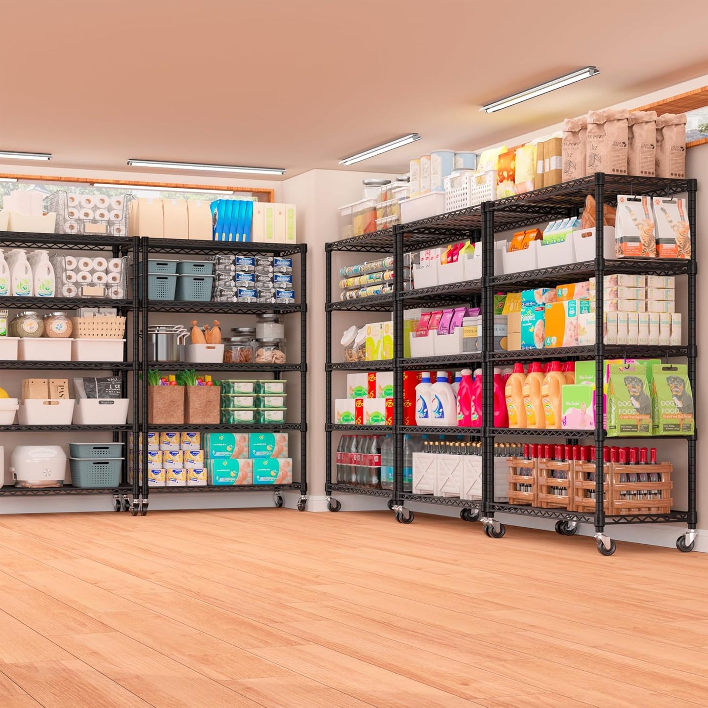 PrimeZone 36" W x 16" D x 79" H Wire Storage Shelves with Wheels, 5 Tier NSF Certified Heavy Duty Adjustable Kitchen Shelving Unit, Pantry Organizer Rack Rolling Metal Shelf for Garage Closet Bathroom