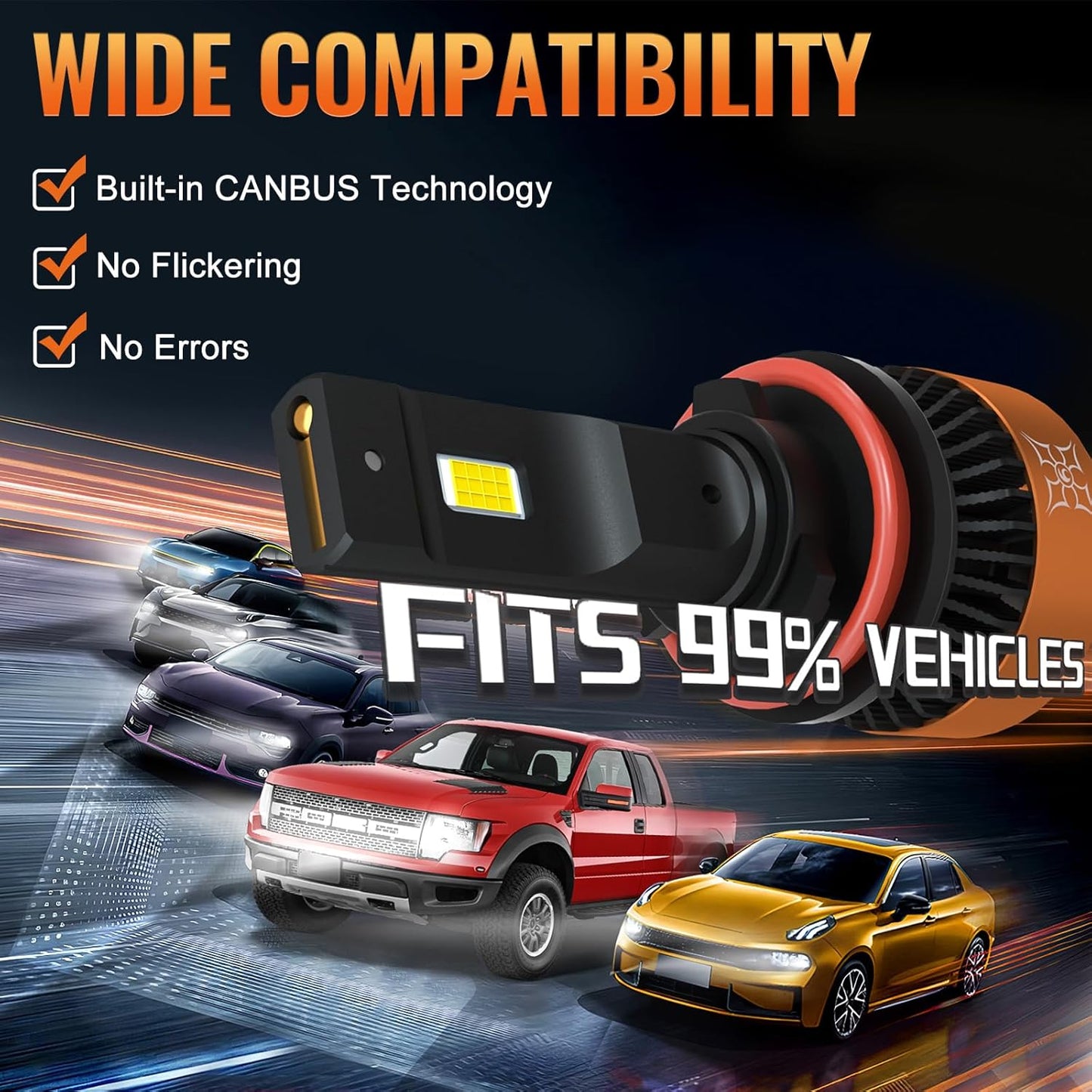 HIKARI WINGS 9007/HB5 LED Fog light, 30000LM Pure White 6000K LED Bulbs, Plug & Play IP68 Waterproof Pack of 2