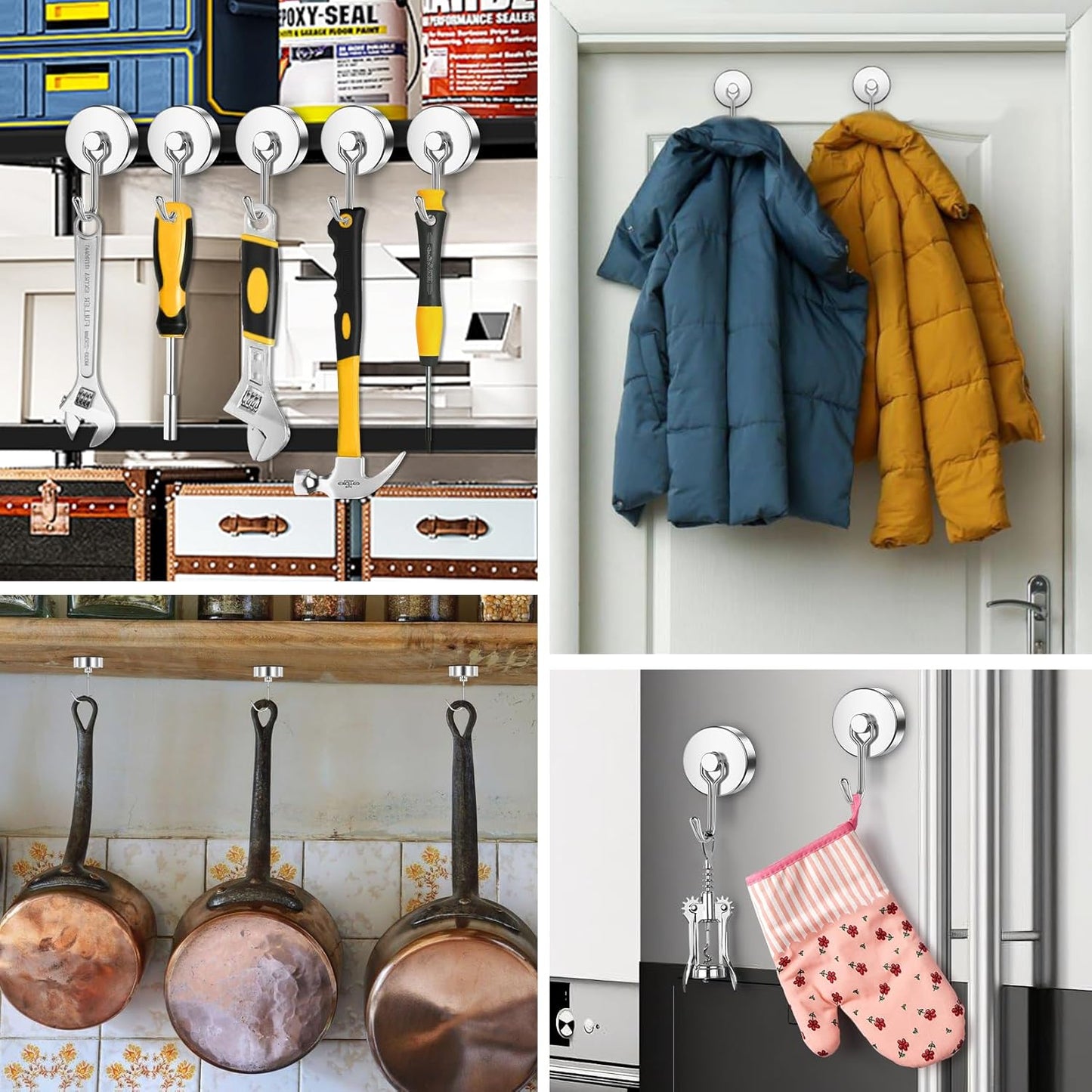 FINDMAG 100lbs+ Magentic Hooks Heavy Duty, Super Strong Magnetic Hooks for Cruise Essentials, Neodymium Magnets with Hooks for Hanging, Camper, Ceiling, Toolbox, Fridge, Beach Vacation, 6 Pack, Silver