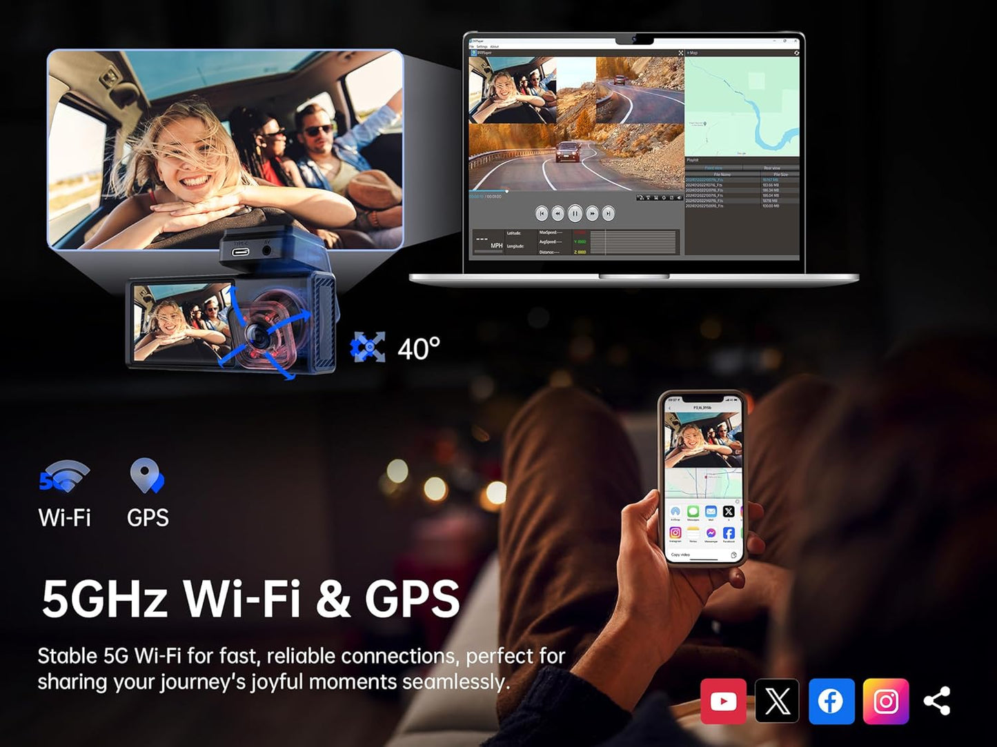 Pelsee 4K 3 Channel Dash Cam Front and Rear Inside, Dash Camera for Cars, 4K+1080P+1080P Dashcam with APP & WiFi, 64GB Card Included, Smart Driving System ADAS DMS, 24H Parking Mode,G-Sensor,256GB Max