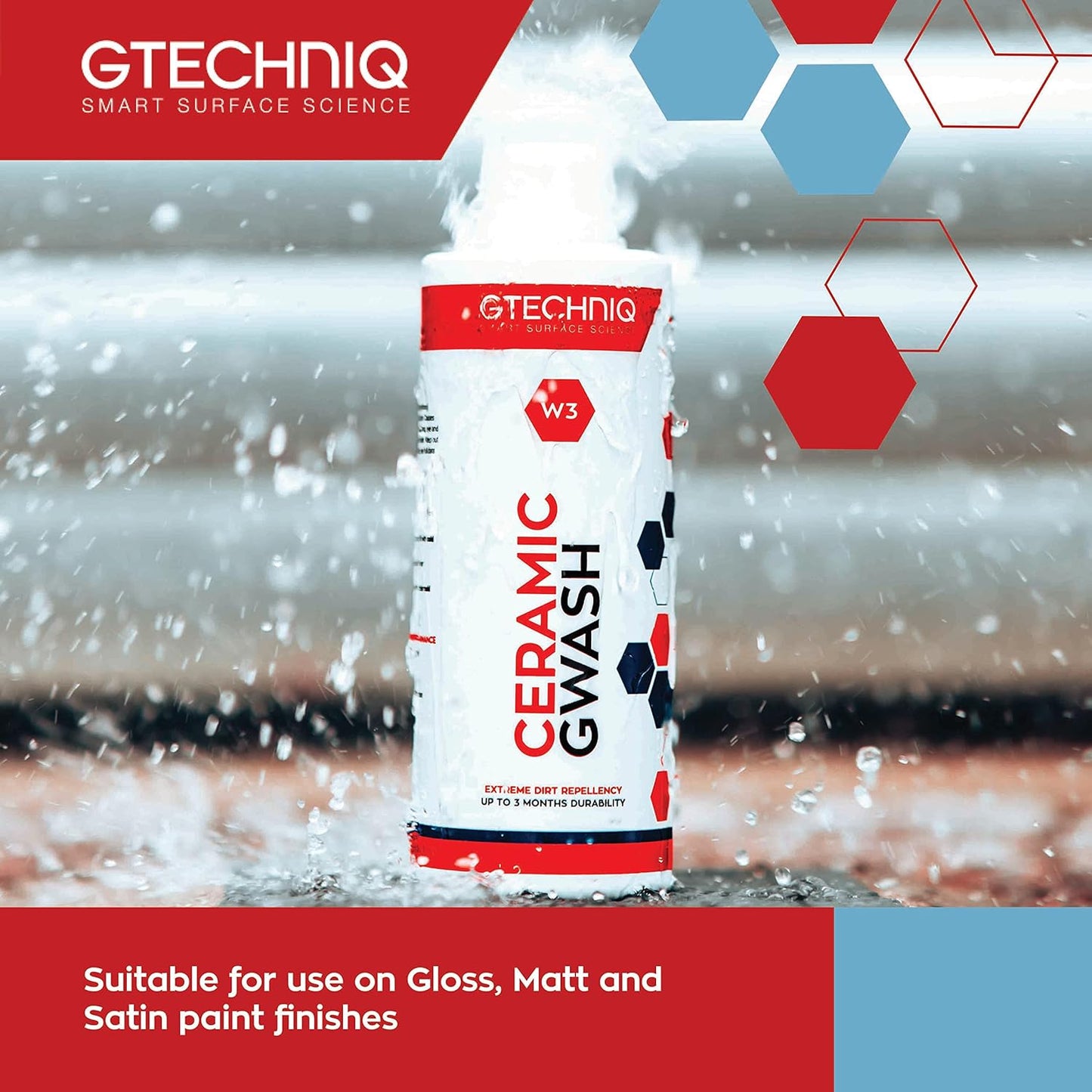 Gtechniq Car Shampoo. 2-in-1 Ceramic GWash and Hydrophobic Coating for Car Cleaning. Cleans and Repels Dirt, Car Cleaner for Up to 3 Months Protection, Super Concentrated - 500ml