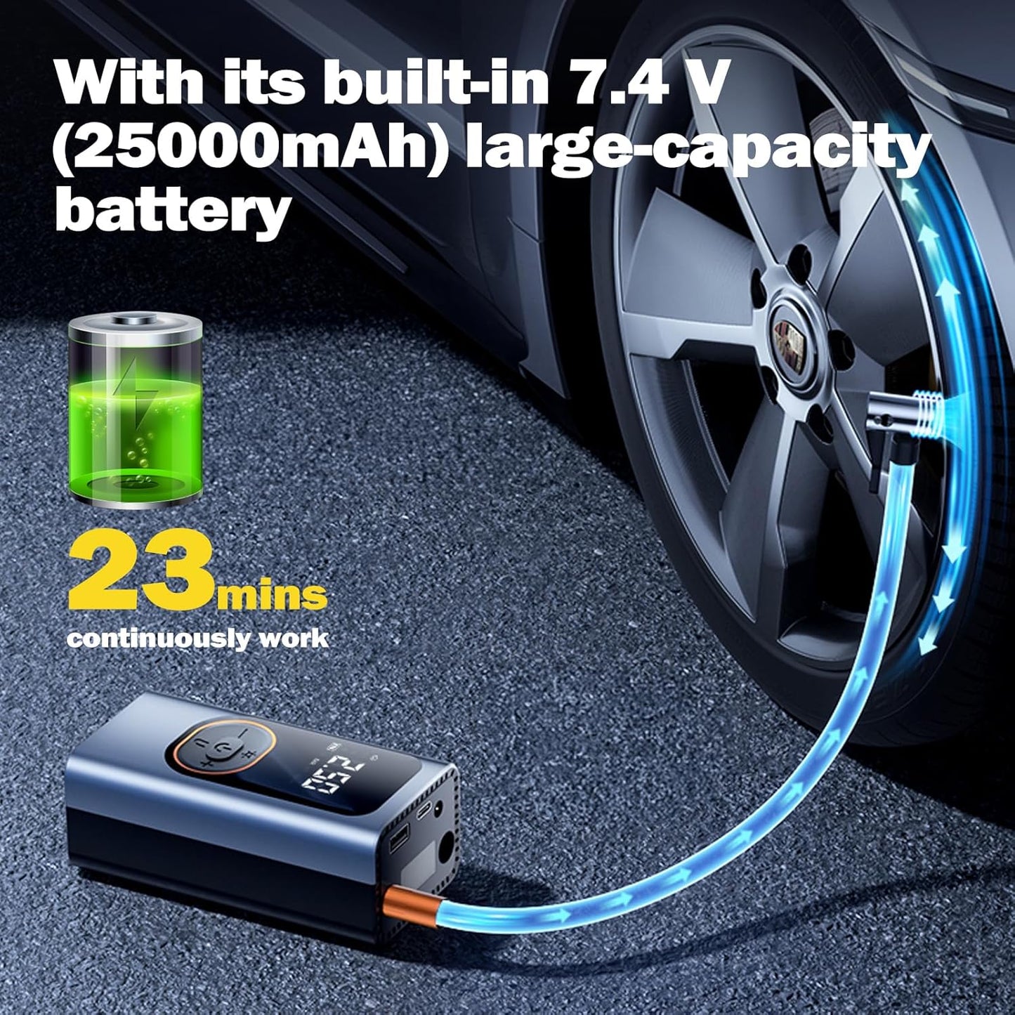 X9 Pro Portable Tire Inflator 1Min2X Faster 150PSI Air Compressor,25000mAh Portable Air Pump for Car Tires,Inflation Air Compressor with Digital Pressure for Car,Electric Bikes,Motorcycle,Ball