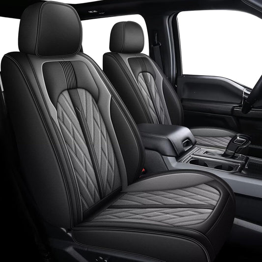 AOMSAZTO Ford Ranger Seat Covers: Front Seat Covers Custom Fit 2019 2020 2021 2022 2023 2024 Ford Ranger Breathable Waterproof Leather Seat Protector(2 Front Seats, Black&Grey)