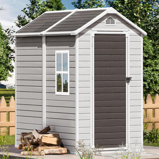 4x6 FT Small Plastic Shed Resin Outdoor Storage with Floor Included, Waterproof Mini Garden Tool Sheds Cabinet