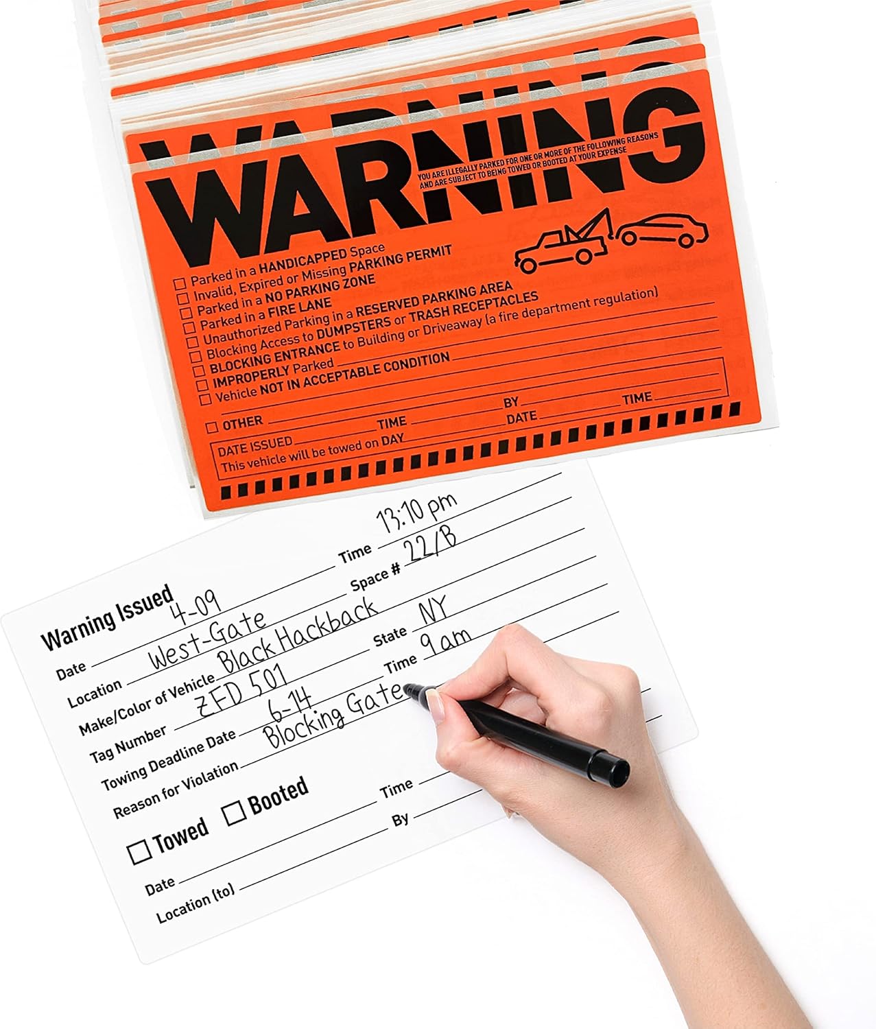 Easykart Labels 50 Parking Violation Notice Tow Stickers for Car Vehicle Private Warning - Adhesive Car Window Fluorescent Labels