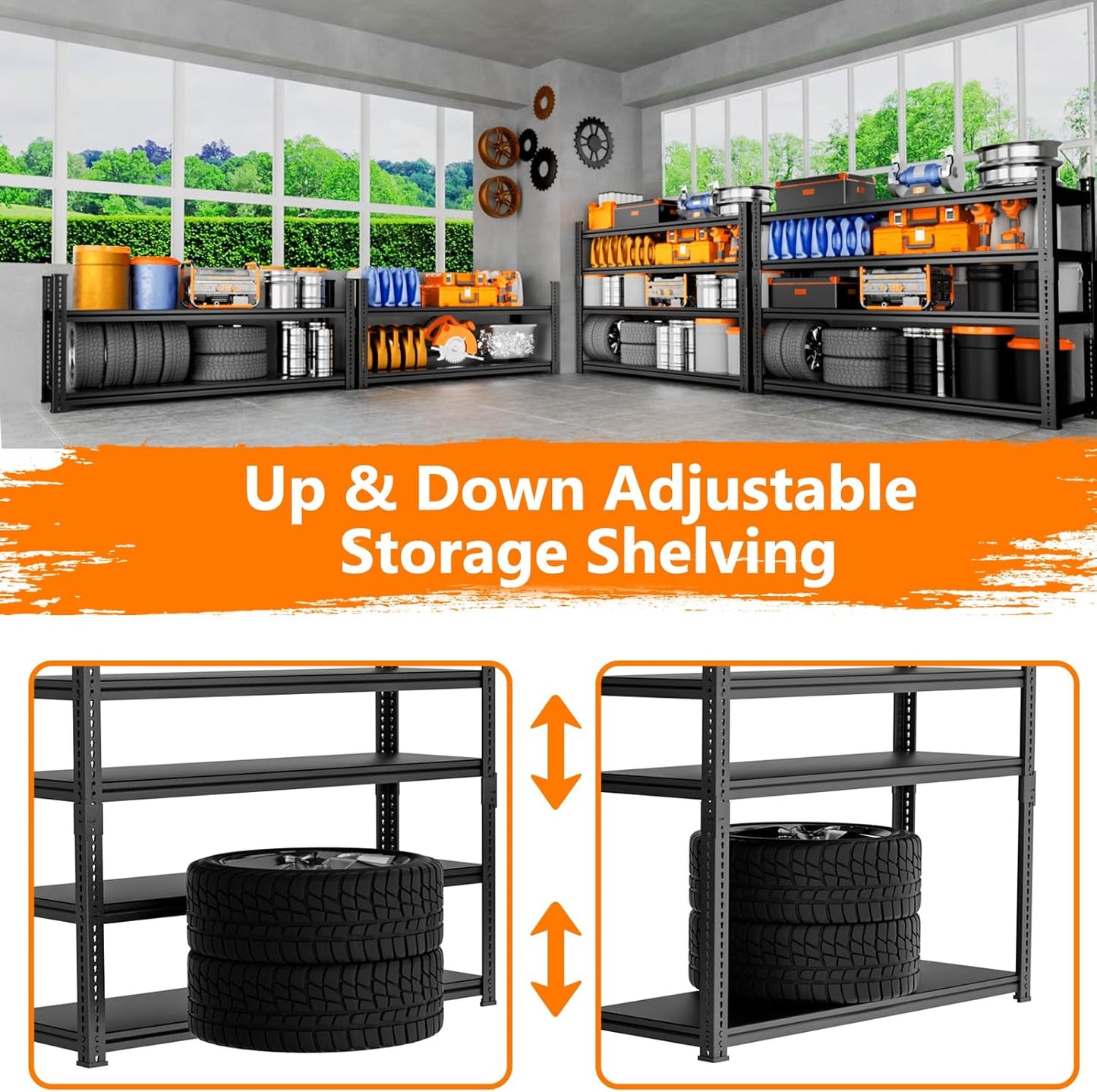 Storage Shelves Heavy Duty 2 PCS,60" L x 24" W x 78" H Garage Storage Shelves Unit Loads 3700LBS, 5-Tier Adjustable Metal Industrial Utility Shelf Rack for Kitchen, Laundry Room, Warehouse, Basement