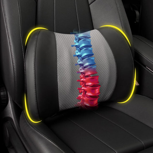 Lumbar Support Pillow for Car, Memory Foam Lumbar Pillow for Lower Back Pain Relief - Back Cushion for Driving, Chair Support for Car-Office Chair, Wheelchair - Black&Gray