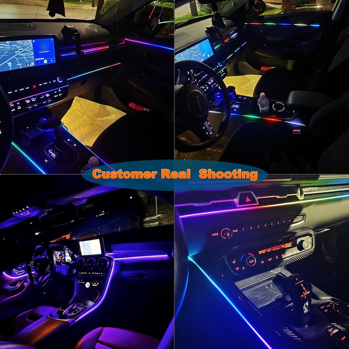 Acrylic LED Lights - Interior Car Ambient Lighting Kits with Dynamic Rainbow Dream Color Chasing, Music Sync (10 in 1(4*29.5+43.3+14.5 inches+4 Footwell Lights))