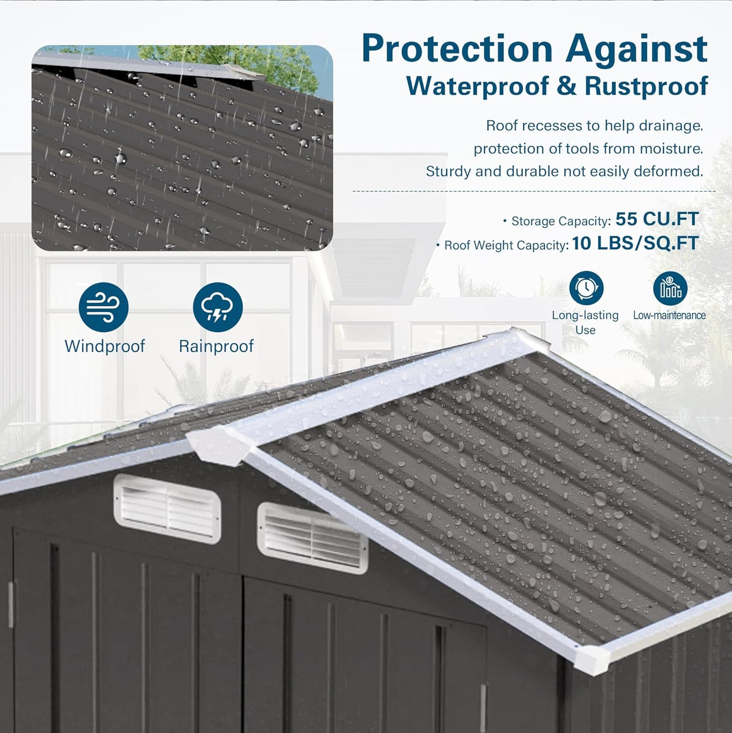 IKERY 5X3 FT Metal Outdoor Storage Shed, Tool Shed with Pitched RoofWaterproof, Lockable DoorCompact Metal Tool Shed for Garden, Backyard, Patio, Everyday Sundries and Bike Storage, Gray