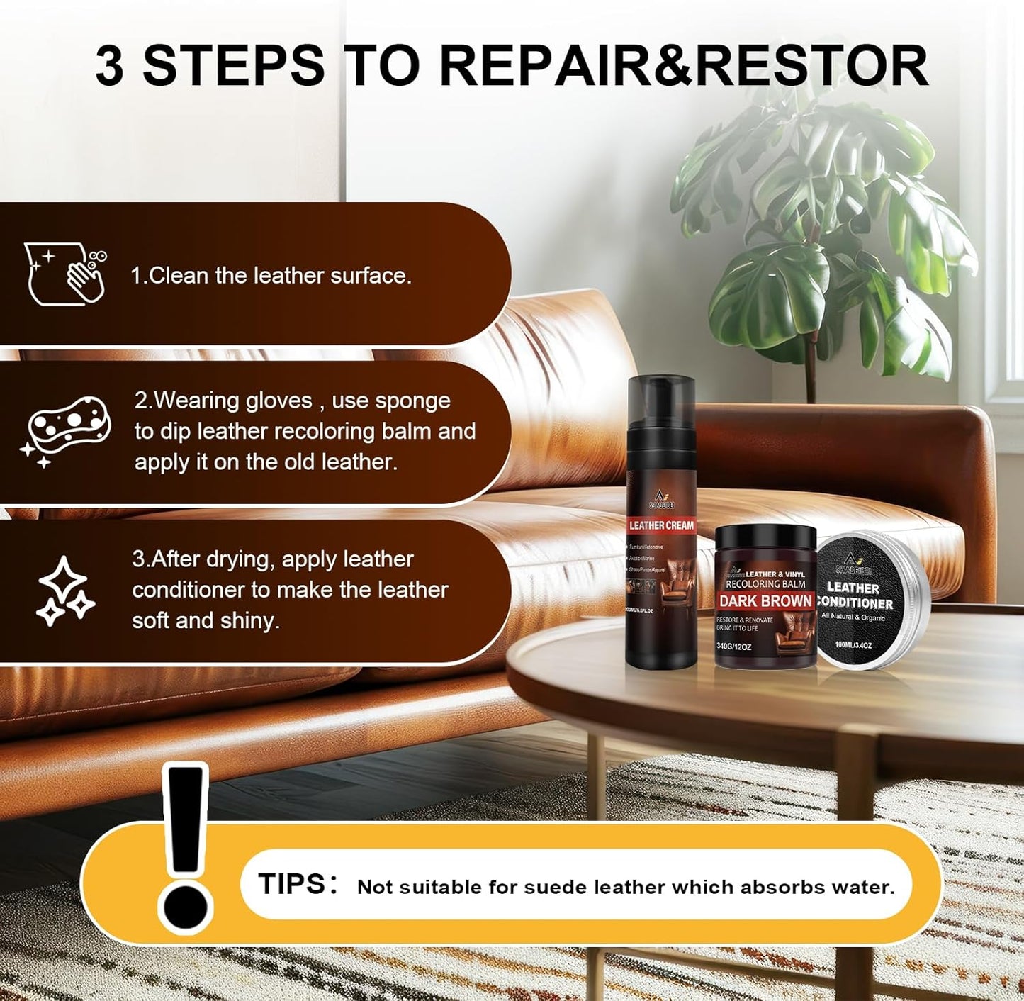 Leather Recoloring Balm Set,Leather Cleaner Restore Conditioner Mink Oil for Leather Repair Kit for Furniture Couches -Revives Repairs Scratches Leather Dye Furniture Polish (Maroon)