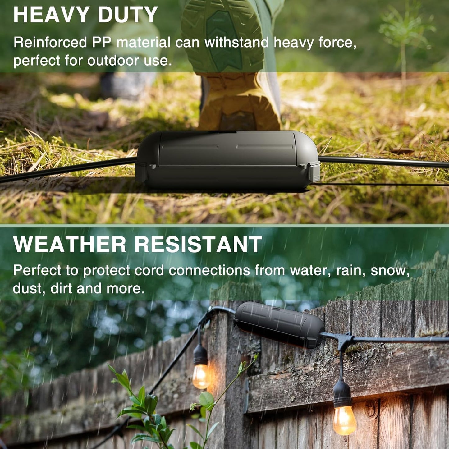 Flemoon [6 Pack] Outdoor Extension Cord Safety Cover with Waterproof Seal, Weatherproof Electrical Connection Box to Protect Outdoor Outlet, Plug, Socket, Christmas Holiday Decoration Light, Black