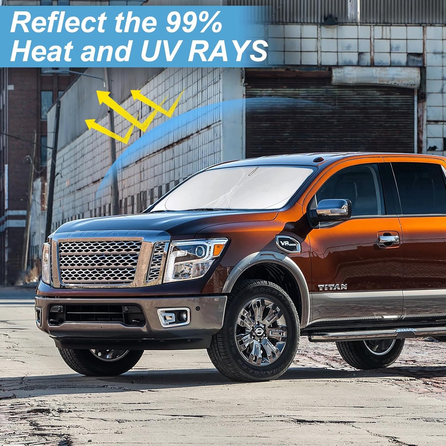 Custom Fit Titan Windshield Sunshade for 2020-2023 2024 2025 Upgrade Nissan Titan Front Window Sun Shades Shield Cover for Windshield Foldable 210T Sun Visor Protector Blocks UV Ray Car Accessories