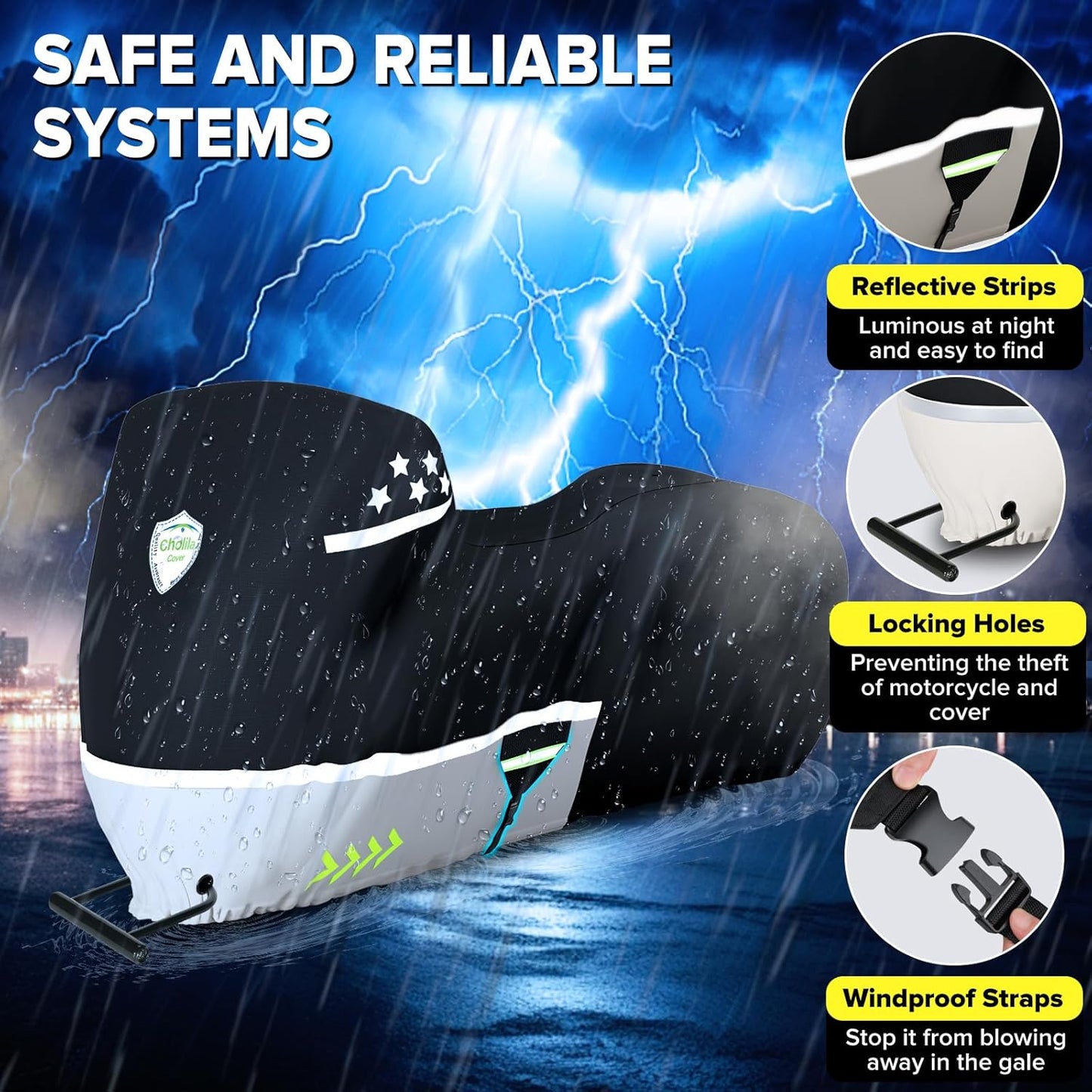 CholilaCover Motorcycle Cover for Touring Models - 600D Harley Davidson Motorcycle Cover Nightster, Sportster, Fat Boy - Waterproof Outdoor Storage - Black+Gray