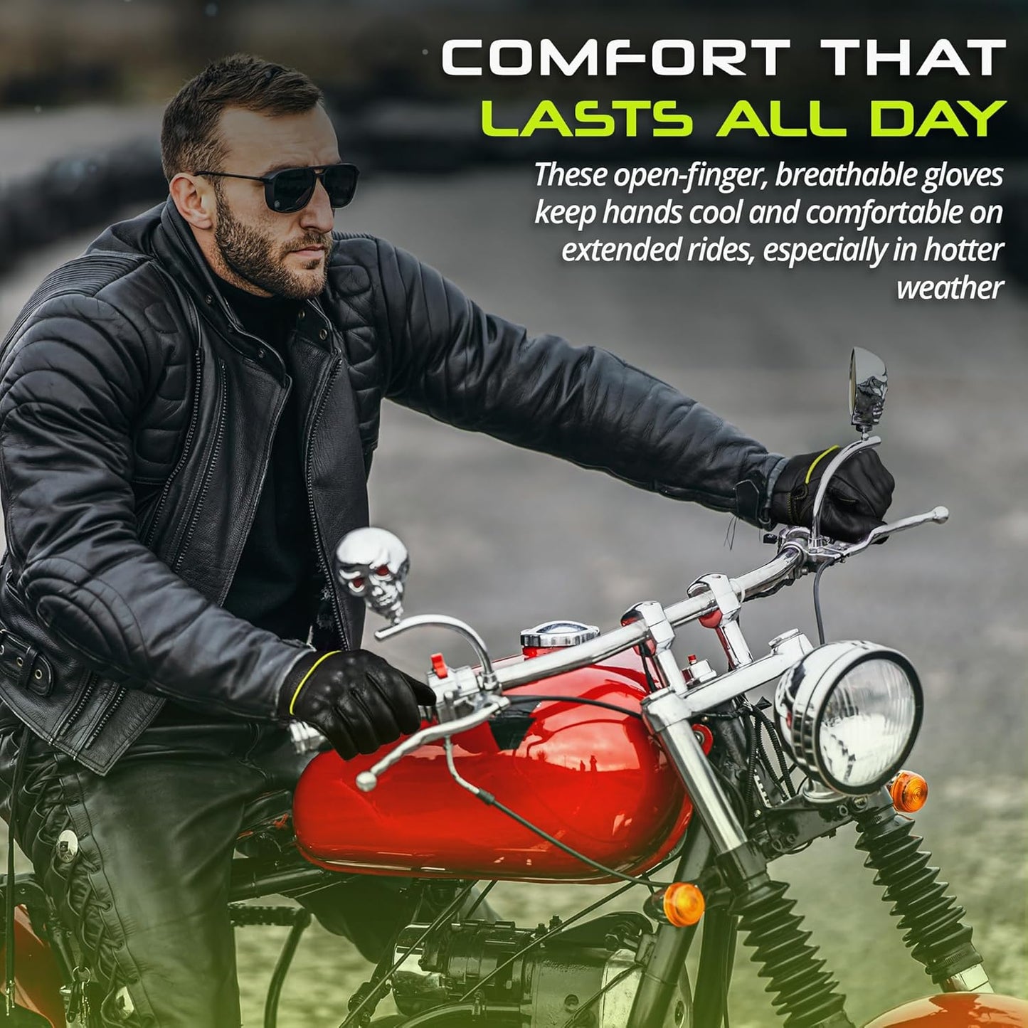 aasportx Motorcycle Gloves - Men's Leather Motorbike Gloves with Touchscreen Function - Non-Slip Pads for Men & Women