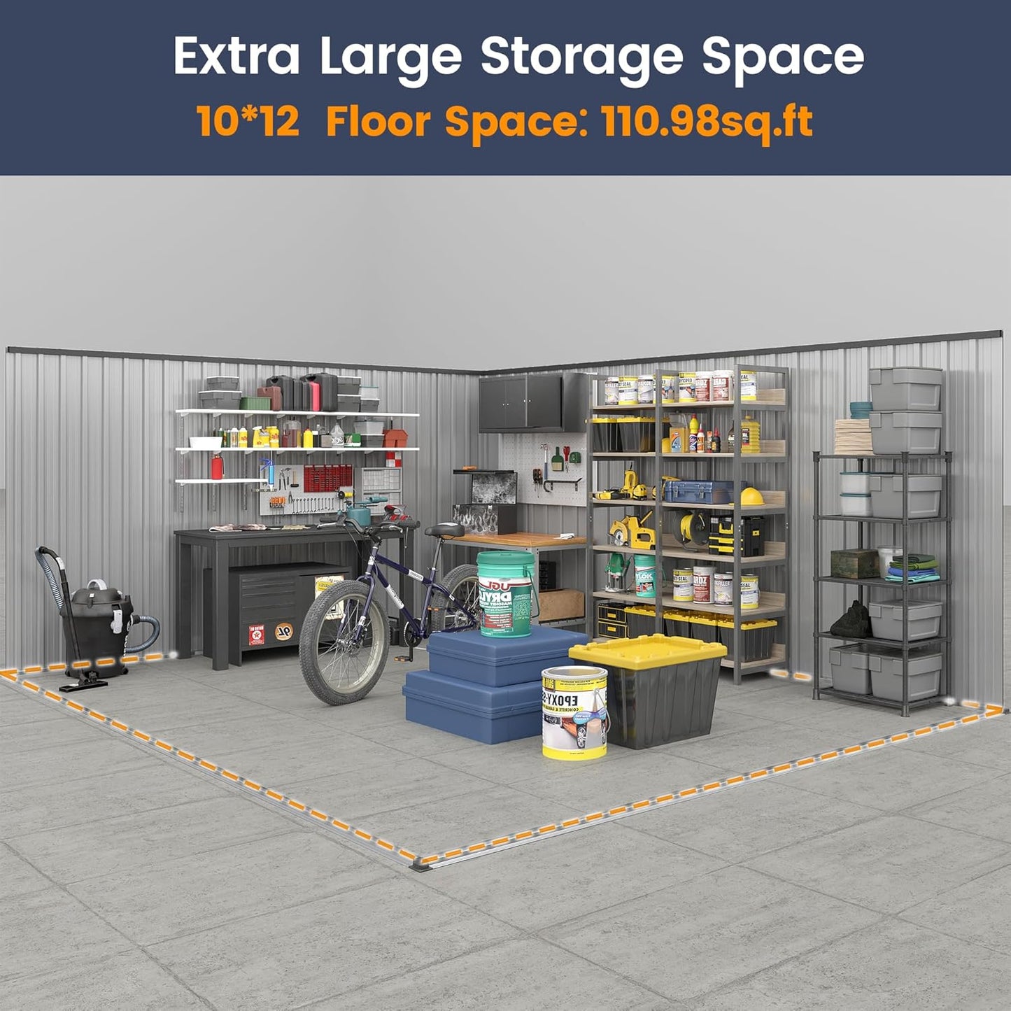 UDPATIO Outdoor Storage Shed 10x12 FT, Outside Sheds & Outdoor Storage Metal Galvanized Steel Yard, Patio, Lawn, Tool Shed with Lockable Door for Can, Bike, Lawnmower, Generator,Dark Grey