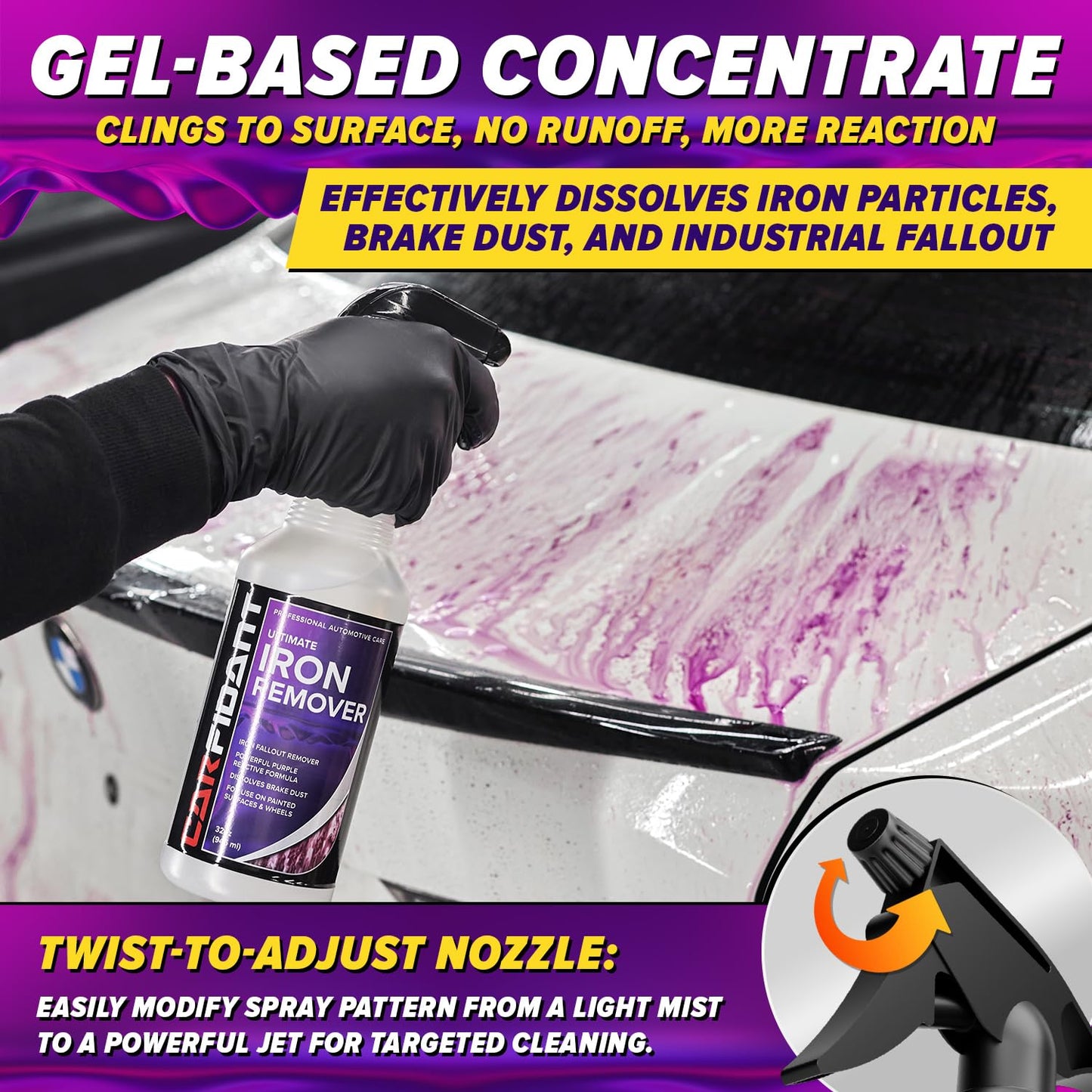 Iron Remover for Car Detailing – Iron Decon Spray, Pulls Out Brake Dust, Rust & Fallout - Contaminant Removal for Car Paint & Wheels, pH Neutral Formula - 32 fl. oz.