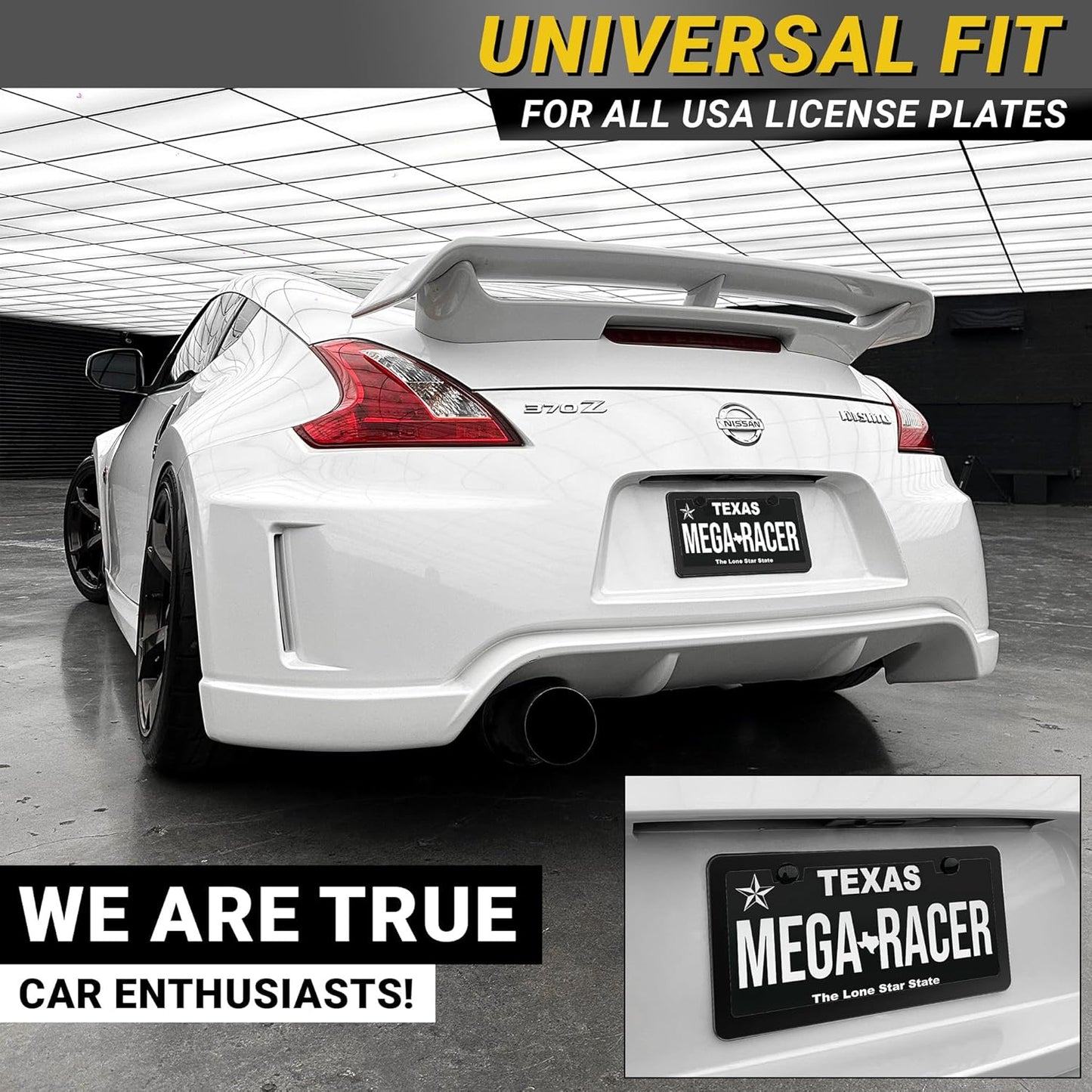 Premium Slim Matte Black License Plate Frames – 2 Pack, Rust-Free Stainless Steel & Rattle-Free, Street Legal, Universal with Screw Caps Cover, Thin Metal Front & Rear Car Tag Holders for Men & Women