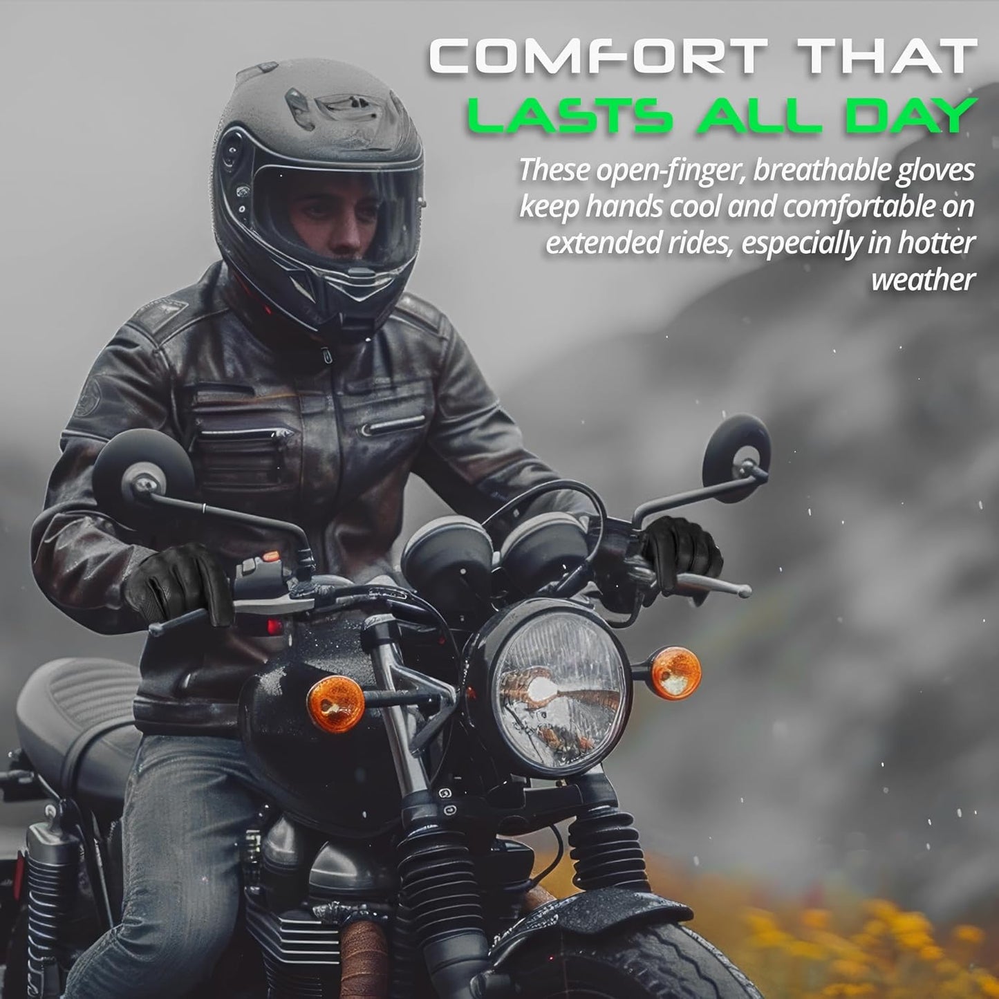 aasportx Motorcycle Gloves - Men's Leather Motorbike Gloves with Touchscreen Function - Non-Slip Pads for Men & Women