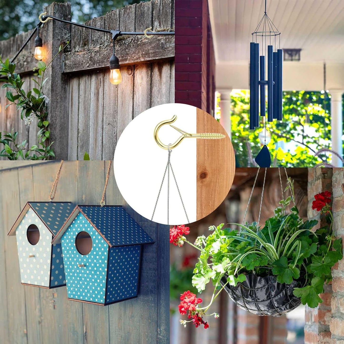 96 PCS Q-Hanger Hooks, Screw Hooks for Outdoor String Lights, Safety Buckle Design Cup Eye Hook for Hanging Christmas Lights, Plants, Mounted on Wall Ceiling, Include 1 Wing Nut Driver, Gold