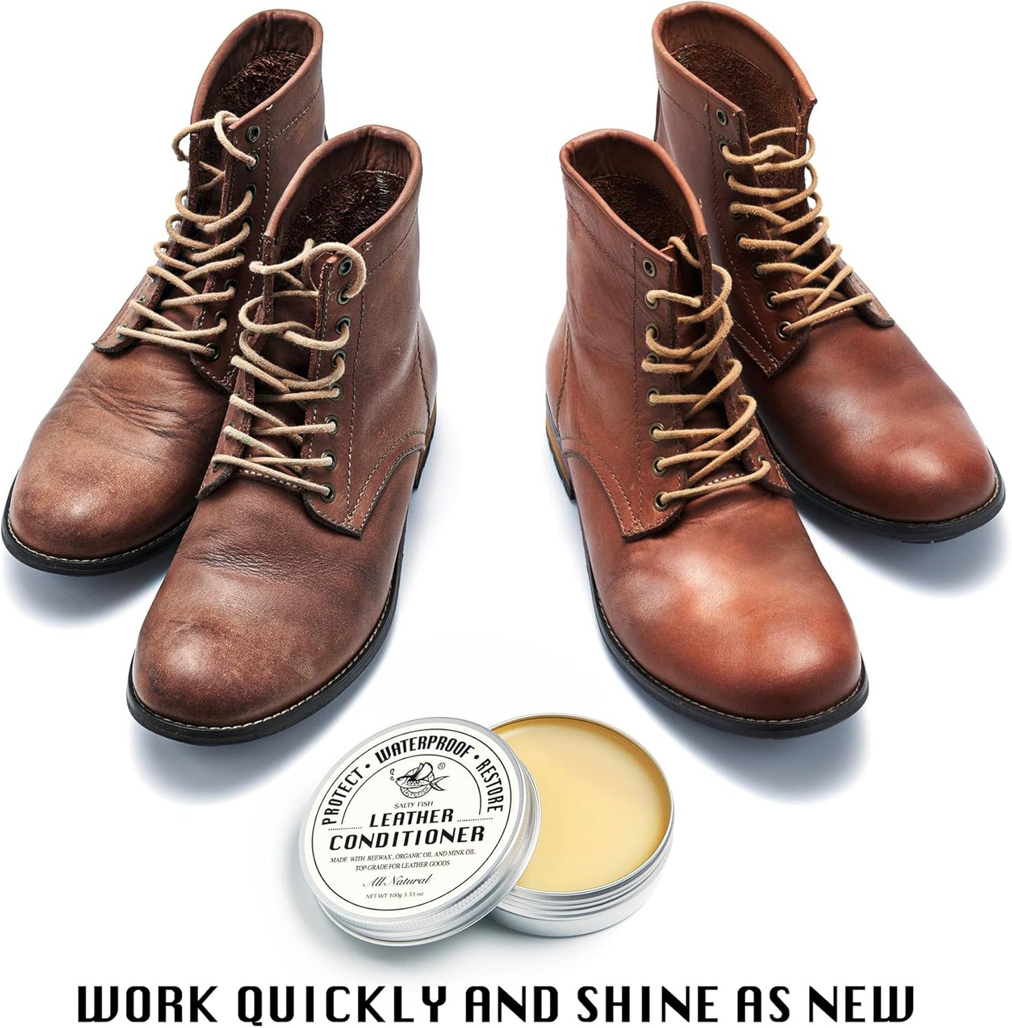 SALTY FISH All-Natural Leather Conditioner and Cleaner,Made with Mink Oil Beeswax,Protect Soften Waterproof Leather Furniture,Car Seats,Shoes,Boots,Bags (3.53 Oz)