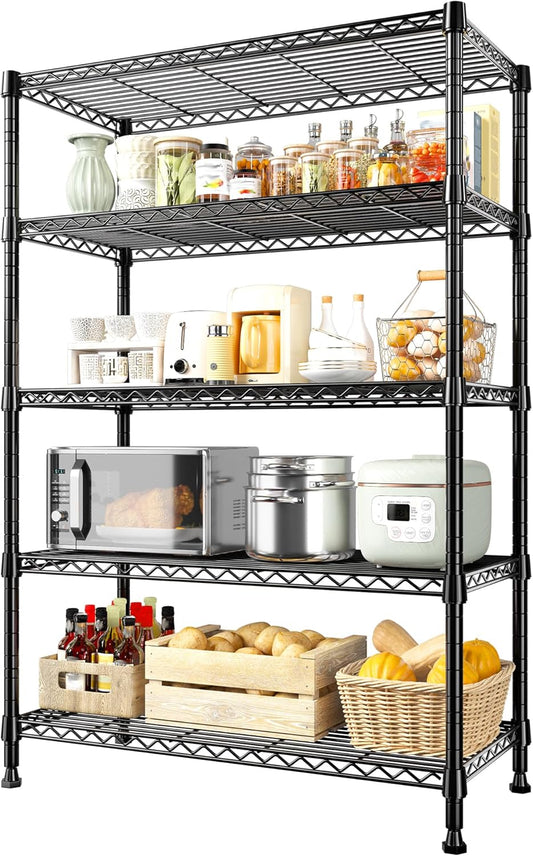 REIBII Storage Shelves, 5-Tire Wire Shelving Load 1000LBS Metal Shelves for Storage Adjustable Garage Shelving Unit Wire Shelf Rack Kitchen Storage Rack Pantry Shelves 31.5''W x 15.7'' D x 71''H