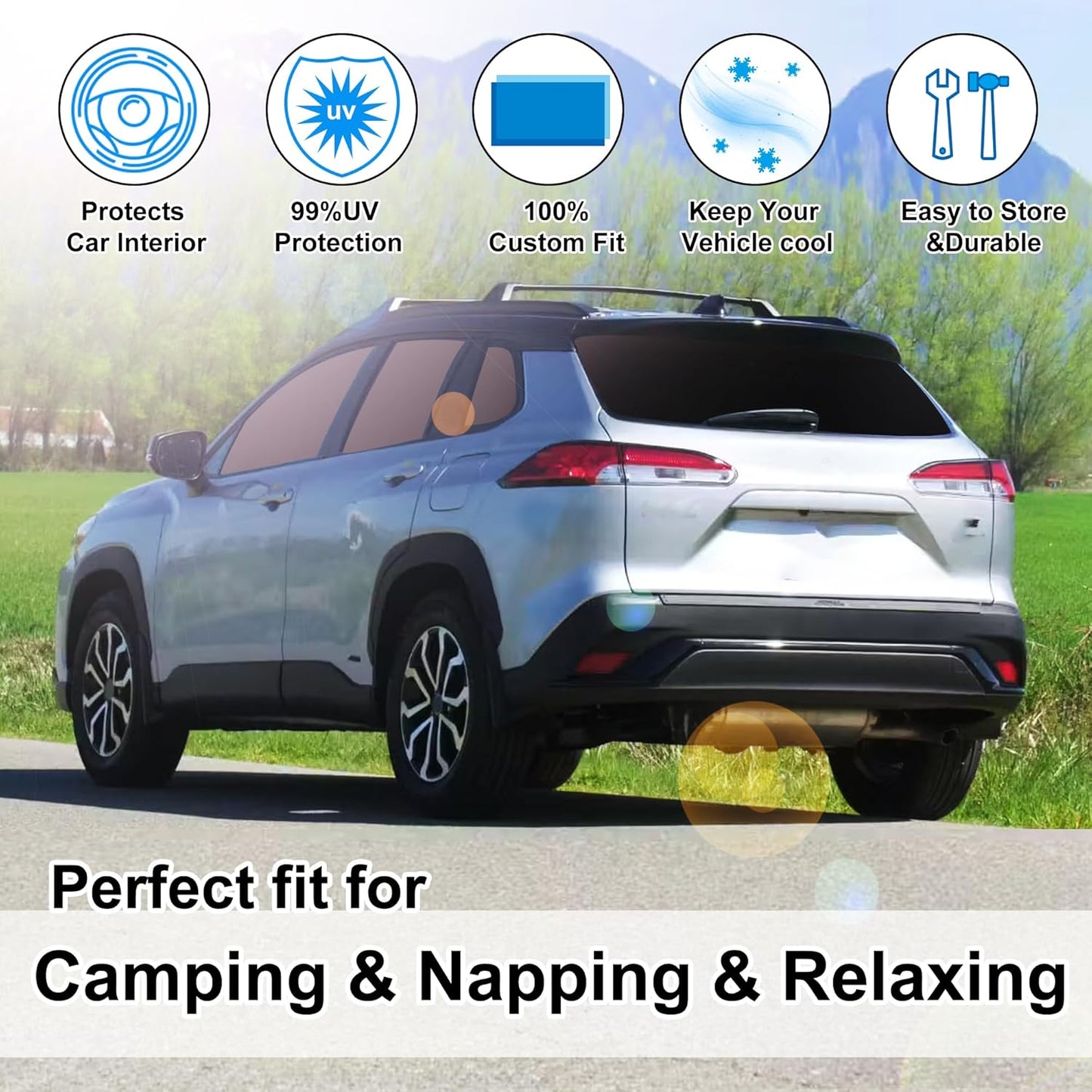 TINGLU Window Shades for Toyota Corolla Cross 2022-2024 2025(Not for Corolla) Accessories Car Side Full Windows Rear Triangular Windshield Sun Shade Sun UV Rays & Privacy Protection for Camping 8PCS