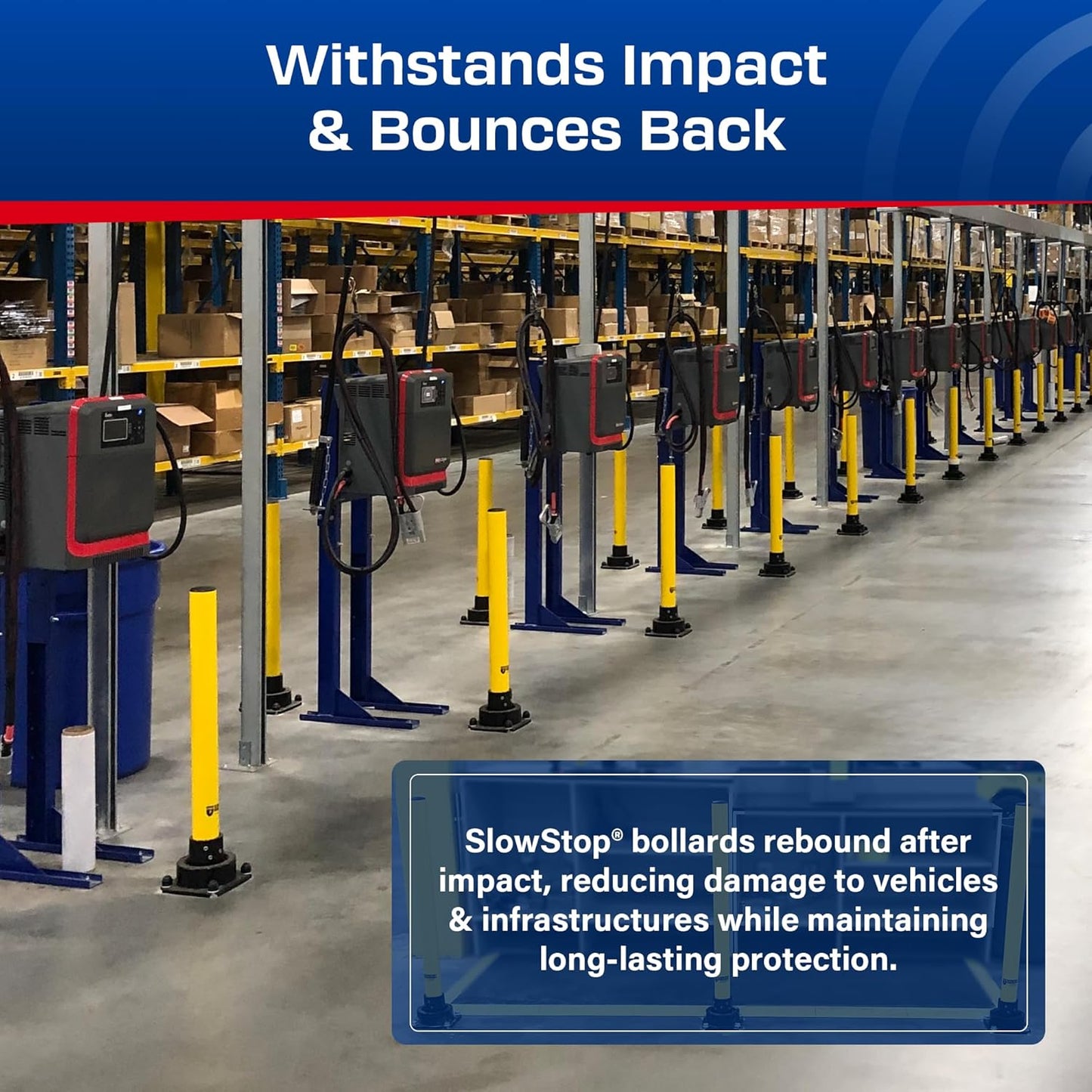 Impact Recovery - SlowStop Steel Rebounding Bollard - Metal Post - Safety Bollard - Made in the USA - 3" x 42"