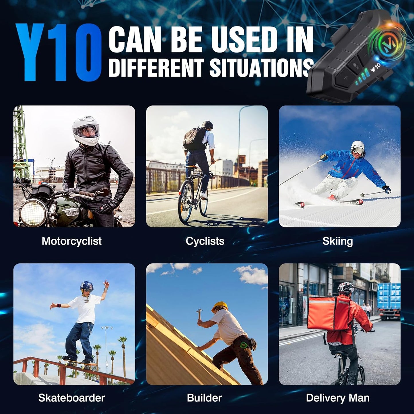 FEYA Motorcycle Helmet Speakers High Battery Life Helmet Headphone IPX6 Automatic Answer/Call Music Control/Intelligent Noise/Wake up Siri, 2 Different Types of Mic - Compatible with All Helmets