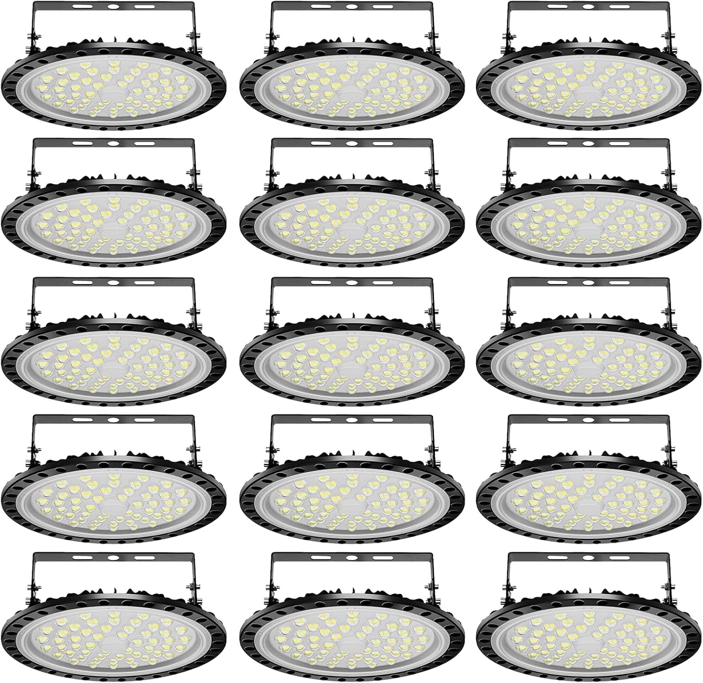 Viugreum 15 Pack 200W LED High Bay Lights, 20000LM 6000K-6500K Daylight White UFO LED Shop Lights, Warehouse Workshop Garage Factory Area LED Lighting Fixture
