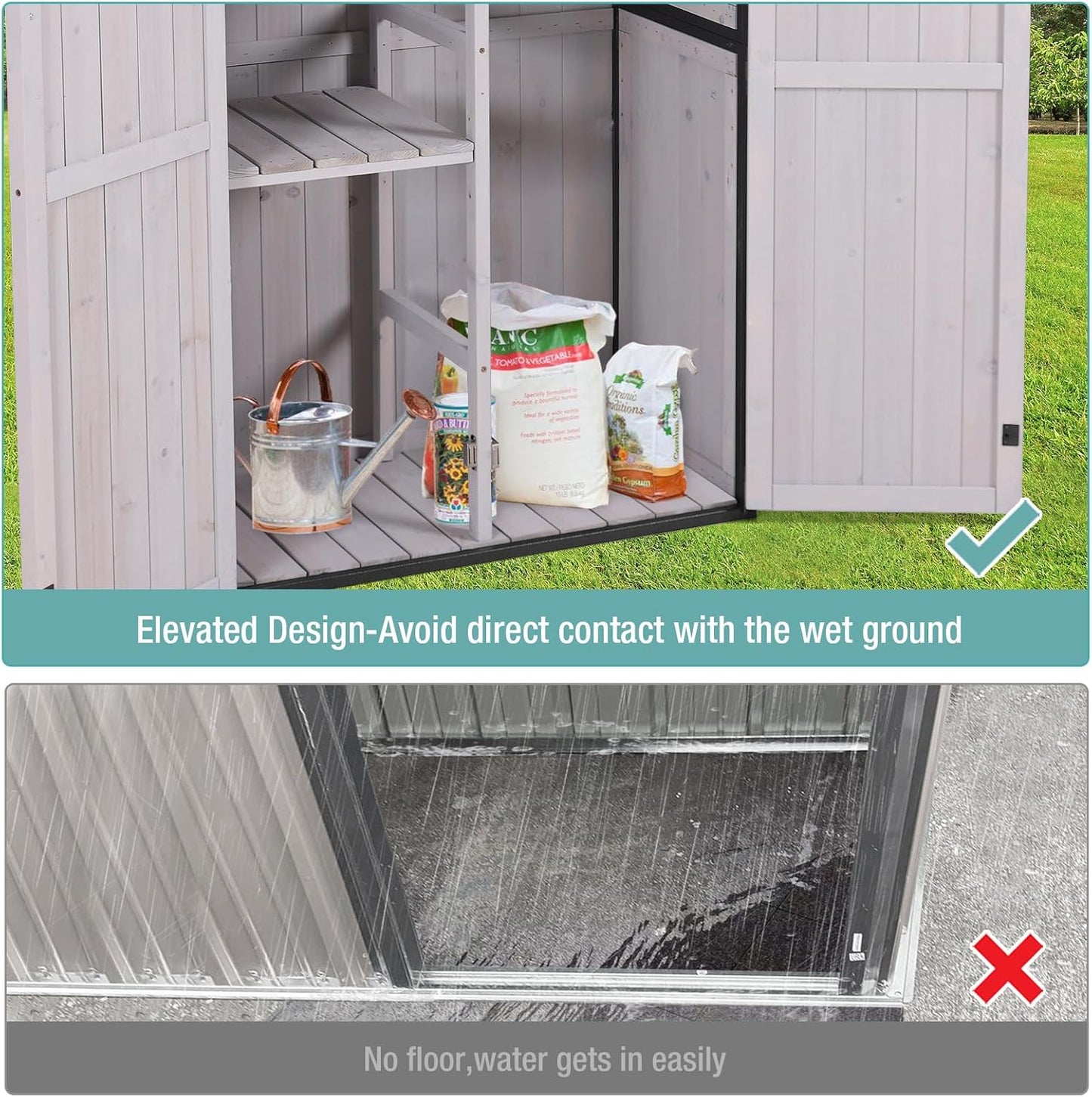 Sheds Outdoor Storage,Garden Shed with Metal Frame Structure and Adjustable Shelves,Large Capacity Storage Tool Cabinet Box for Backyard Garden Patio Lawn (Off White)