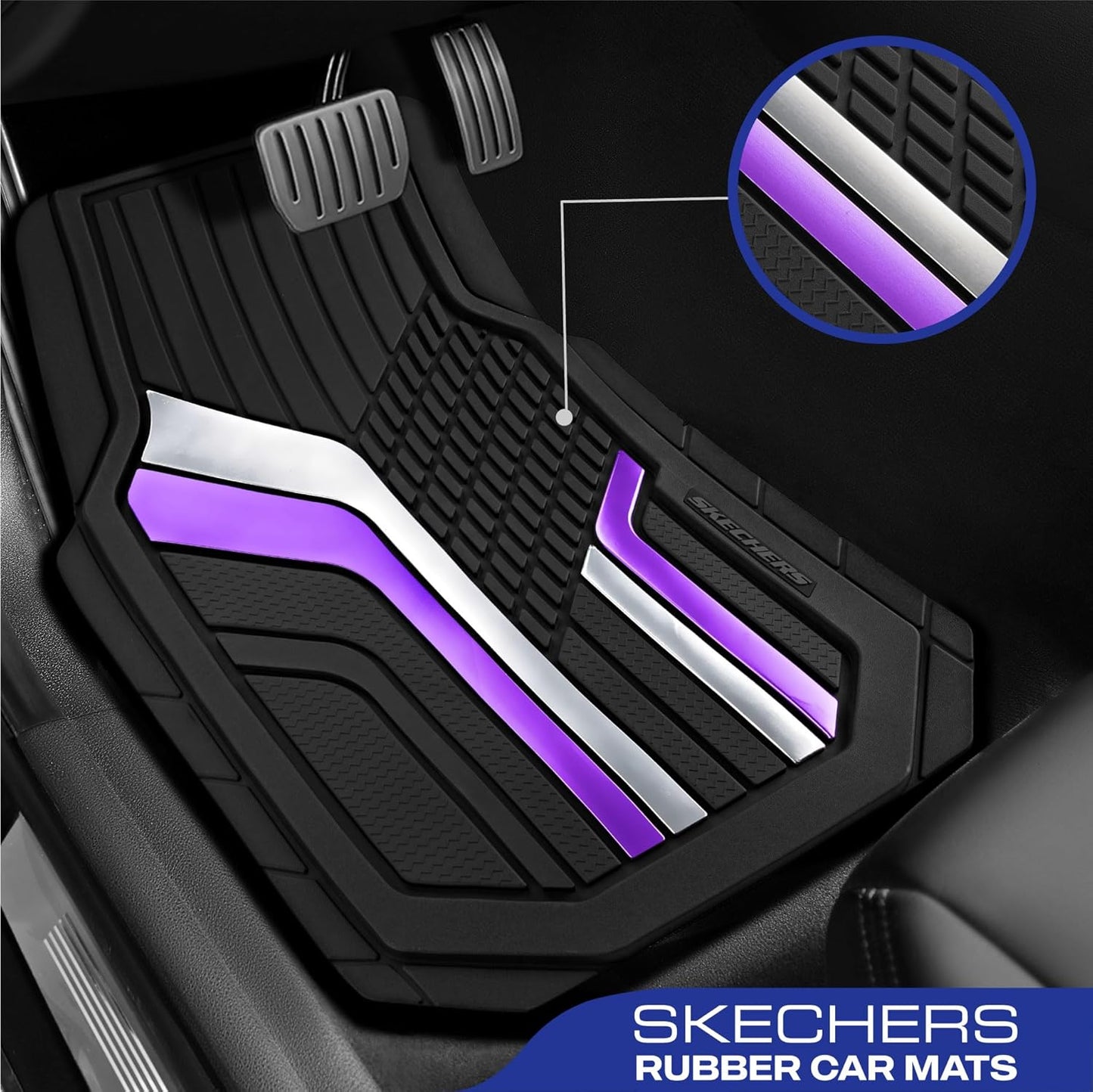 Skechers Heavy Duty Rubber Car Floor Mats,Dual Color Design Floor Mats,All Weather Car Mats,Waterproof Trim to Fit Universal Floor Car Accessories,Automotive Floor Mats for Cars Trucks Suvs,Purple