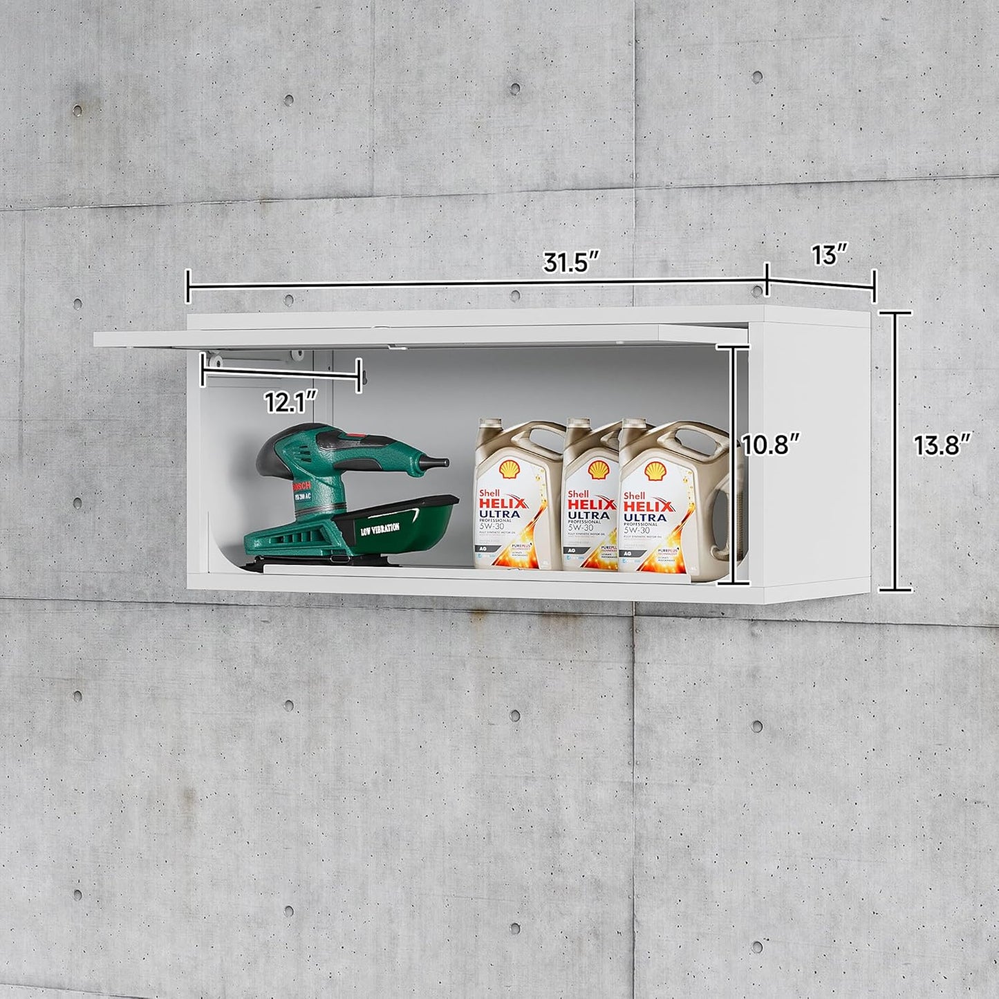 Metal Wall Storage Cabinet with Up-flip Door, Wall-Mounted Storage Cabinet for Garage, Warehouse, Home, Office, Assembly Required (White)