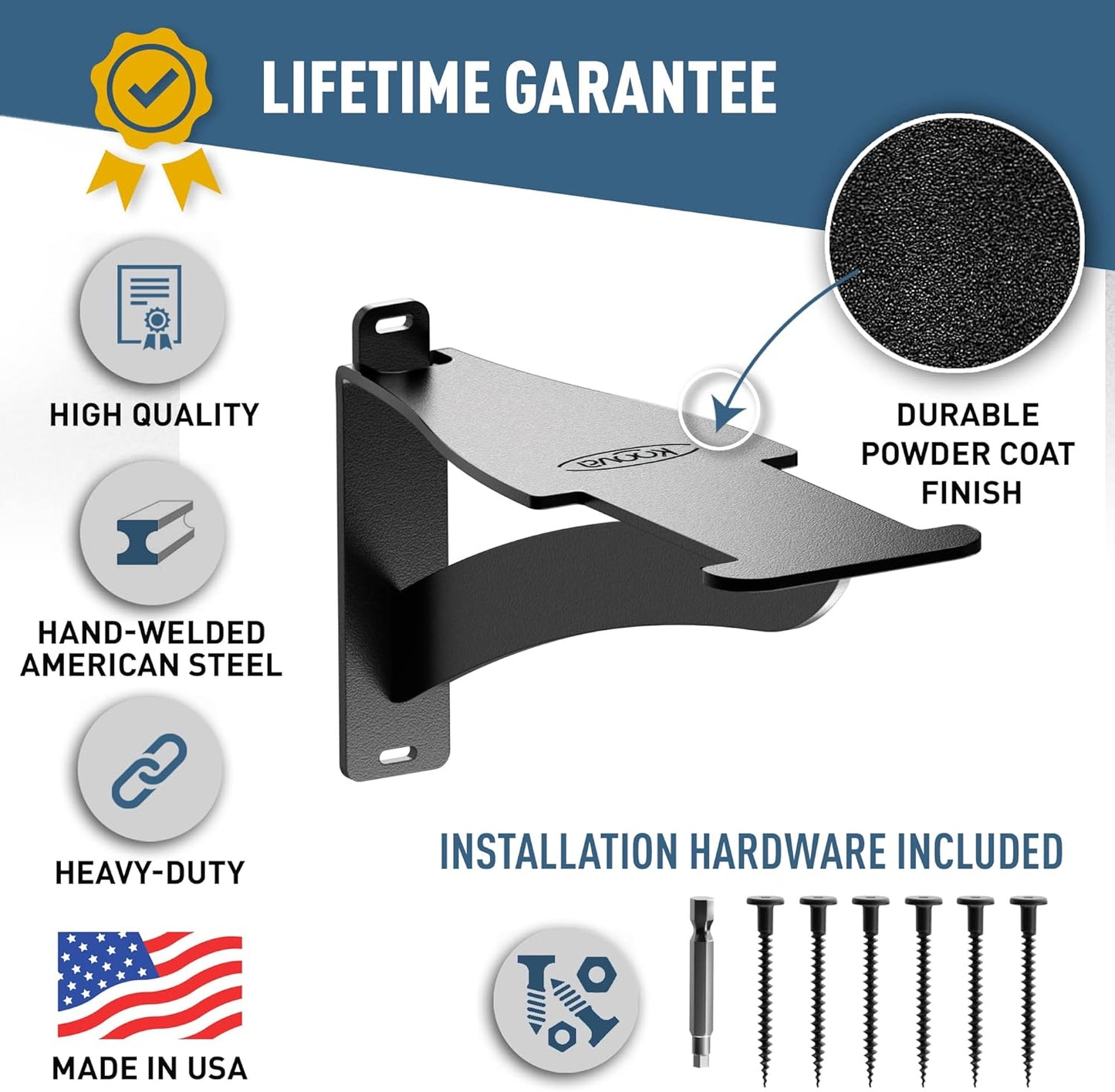 Koova Wall Mounted Tote Rack Storage System, Fits 27-Gallon Black and Yellow Commander Style Bins, Wall Mount Bracket Shelves for Garage Organization, Heavy Duty Steel, Made in USA (1-Piece Add-on)