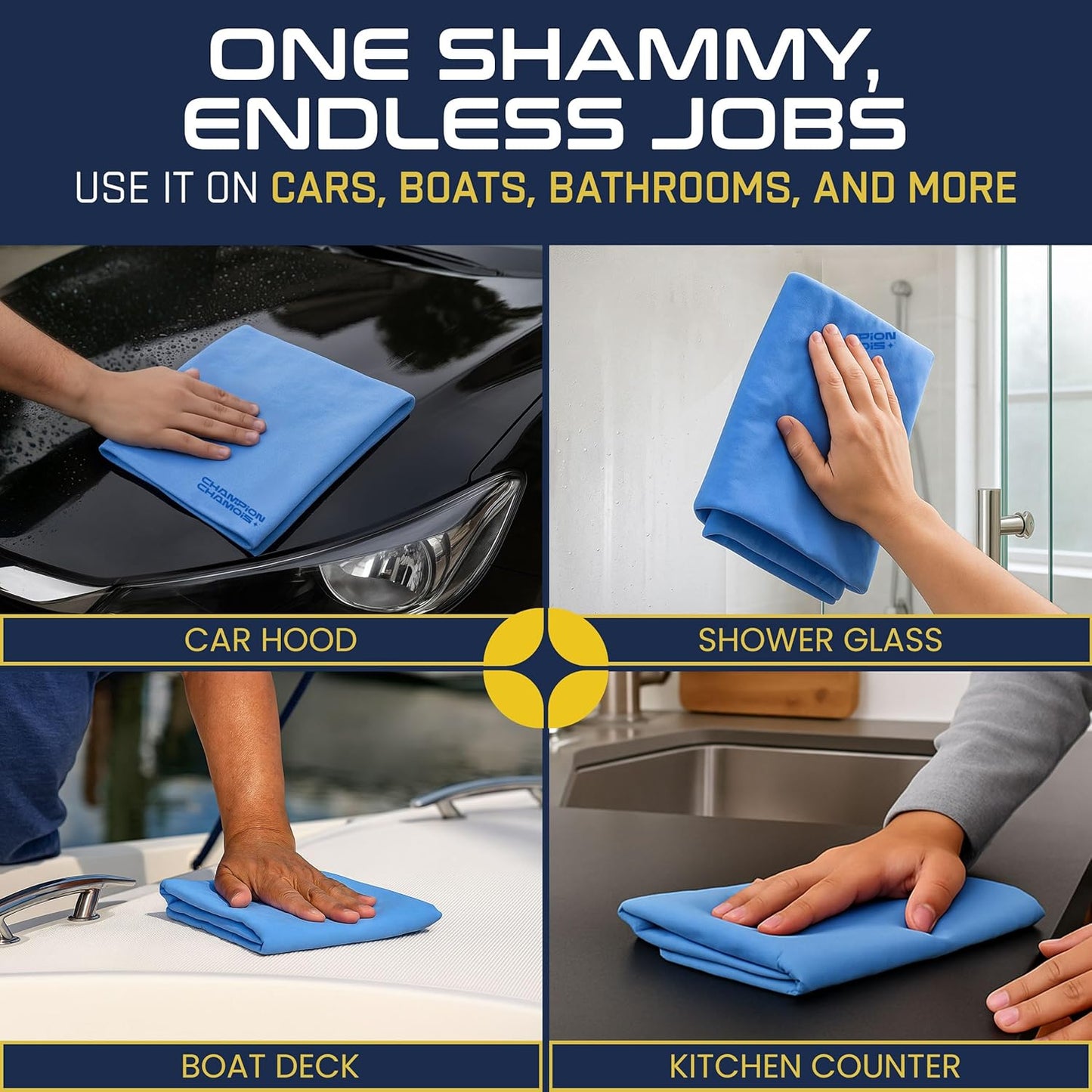 Premium Large Shammy Towel for Car - 2pk Pack (26"x17") - Super Absorbent, Soft, Streak-Free, Scratch-Free Cloth for Cars, Boats, Home - Long Lasting Chamois Towel + Hanging Storage Tubes (Blue)