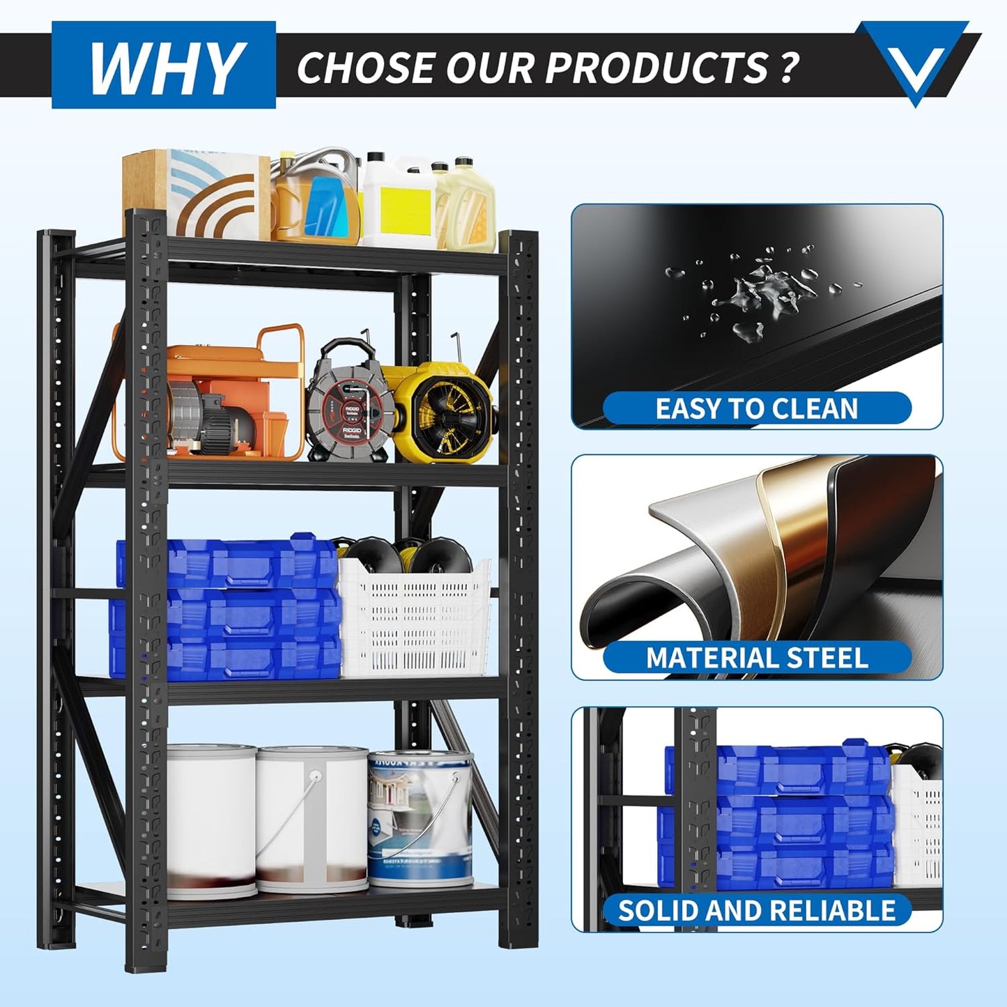 3000LBS Garage Shelving 32" W Garage Shelving Heavy Duty 4-Tier Metal Storage Shelves Adjustable Shelf Unit Storage Rack for Basement Supermarket Warehouse 32" W x 20" D x 78" H Black